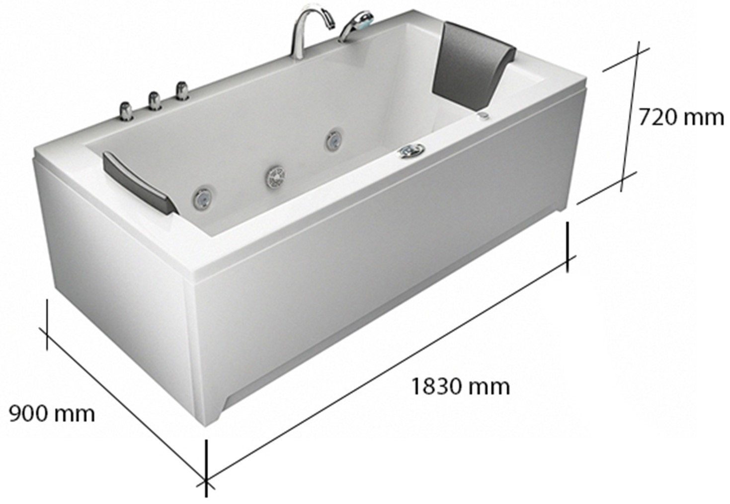 Jet-Line Whirlpool-Badewanne Whirlpool VILLA EUGENIE Badewanne schwarz 183 x 90