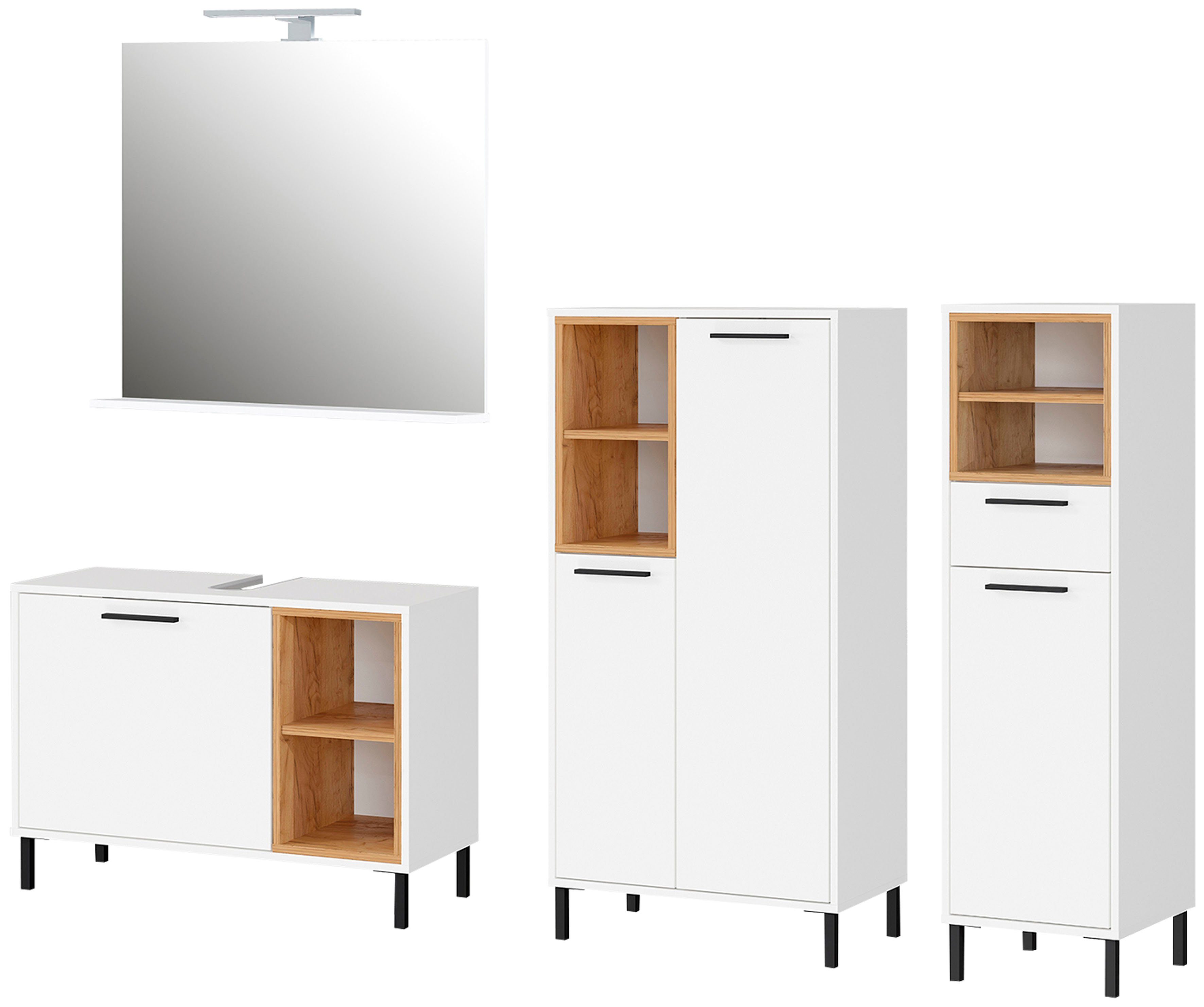 GERMANIA Badezimmer-Set aus (4-St), Mediumschrank, WB-Unterschrank, und bestehend Spiegel Kommode Loria