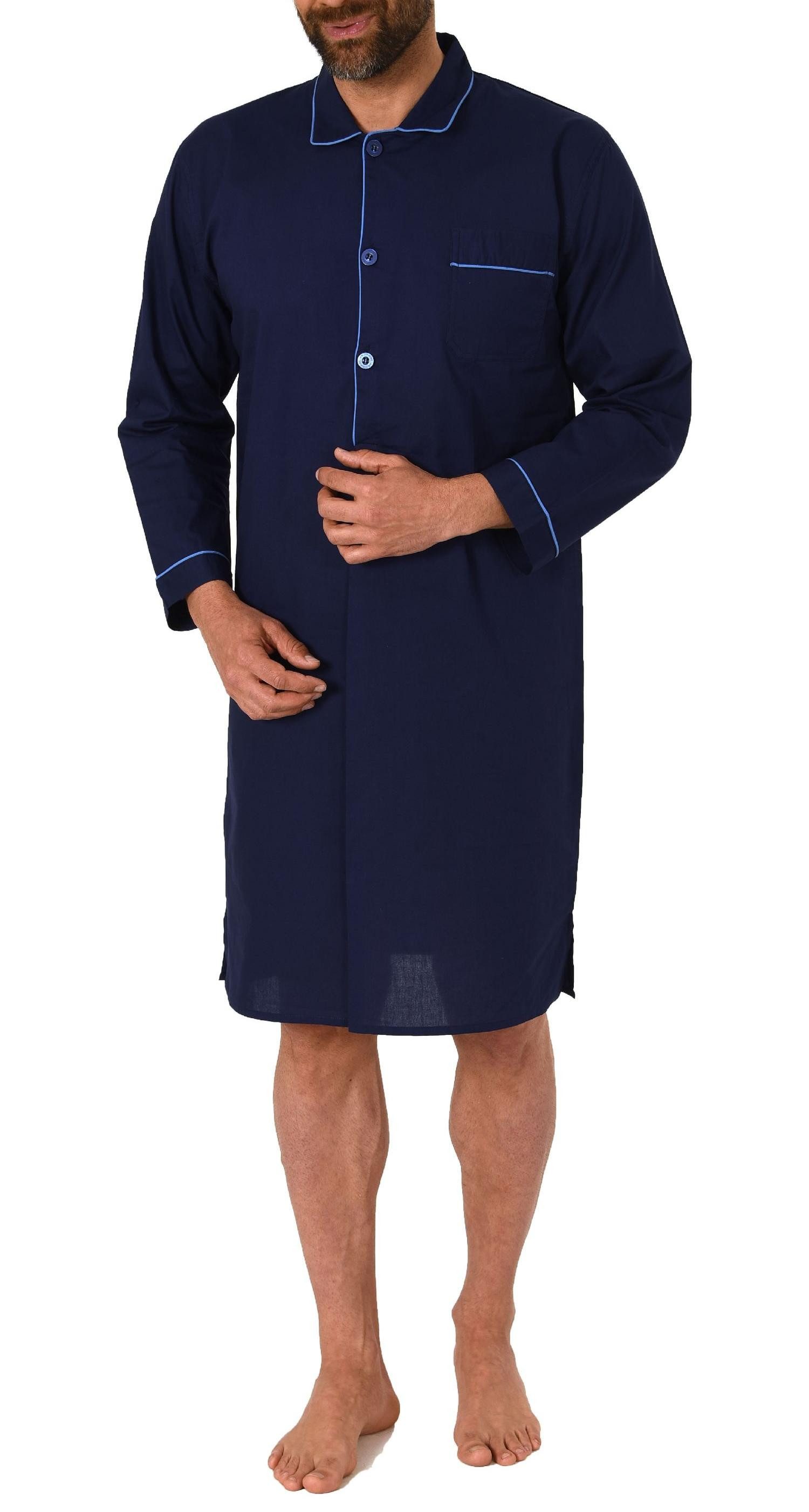 Pyjama Klassisches Herren Nachthemd langarm gewebt mit Knopfleiste