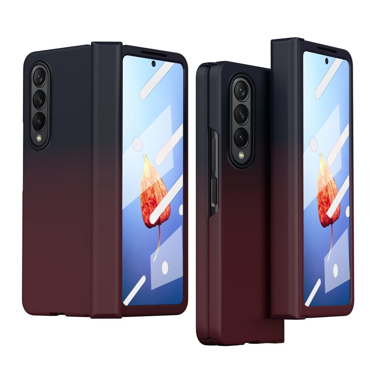 Wigento Handyhülle Für Samsung Galaxy Z Fold4 5G Color Effect Kunststoff  Handy Tasche Hülle Etuis Rot