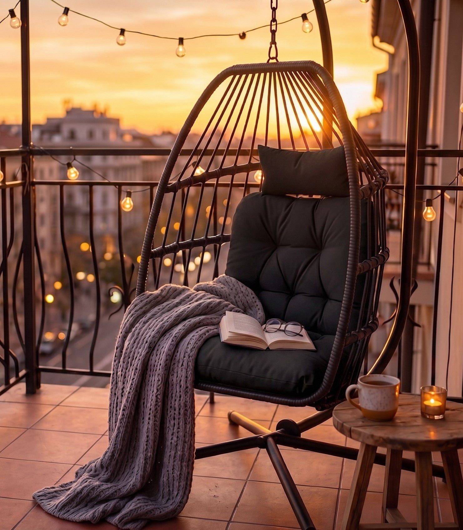 Bealife Hängesessel mit Gestell und Kissen, Hängesessel der Hängekorb