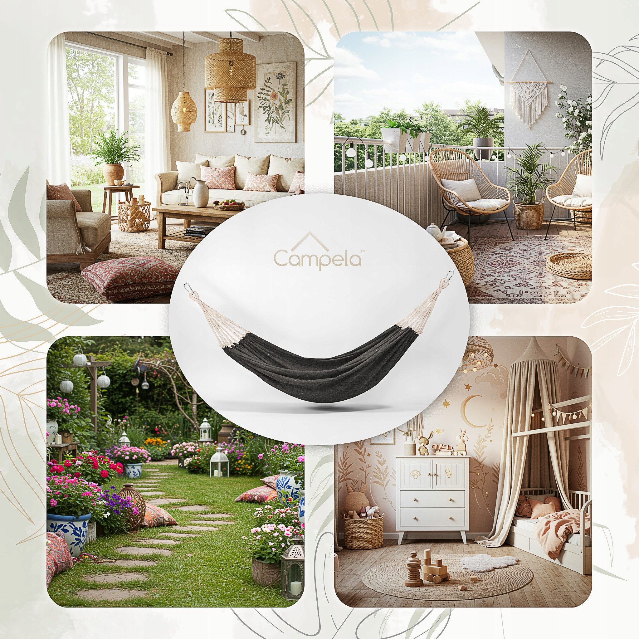 Campela Hängematte Gartenhängematte Boho – 2 Personen – Outdoor Indoor – Tragetasche