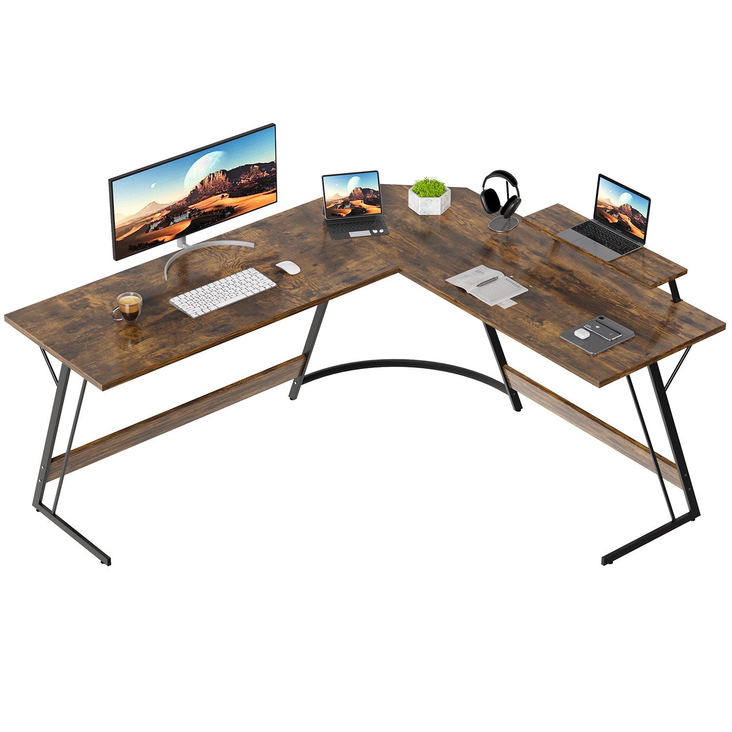 HOMALL Gamingtisch Computertisch 130 * 130cm LED Schreibtisch Gamer L-Eckschreibtisch (Gaming Tisch,Gamer Tisch mit Monitorständer, L-förmiger Schreibtisch,Geeignet für Bürotisch, Arbeitszimmer)