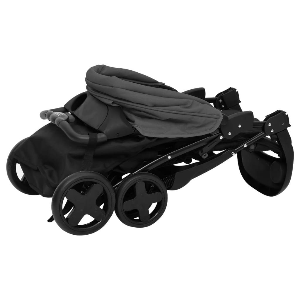 vidaXL Kinder-Buggy 2-in-1 und Kinderwagen Schwarz Dunkelgrau Stahl | Dunkelgrau Dunkelgrau