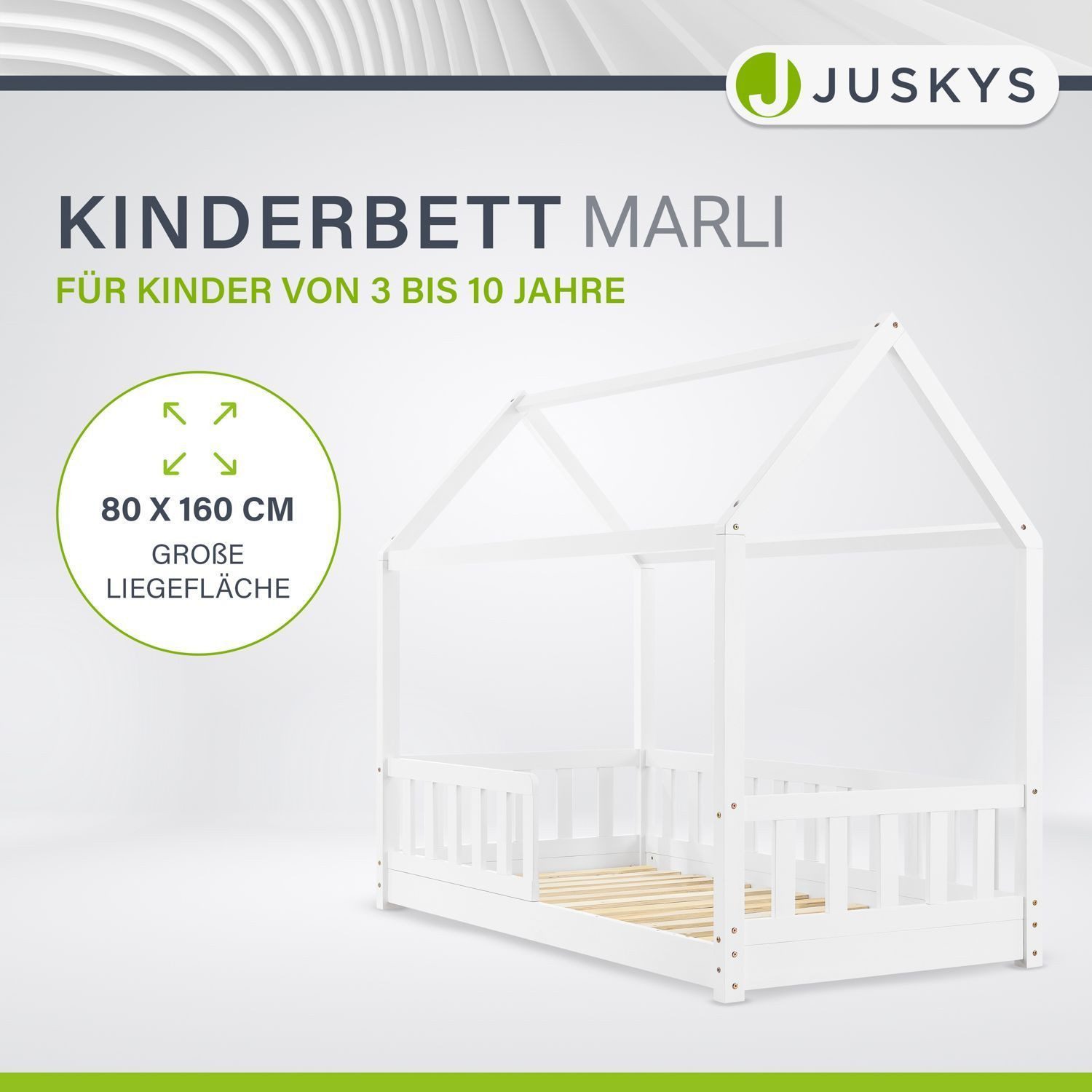 Juskys Kinderbett Marli, 80x160 cm, 3 - 10 Jahre, Rausfallschutz, inkl. Mat günstig online kaufen
