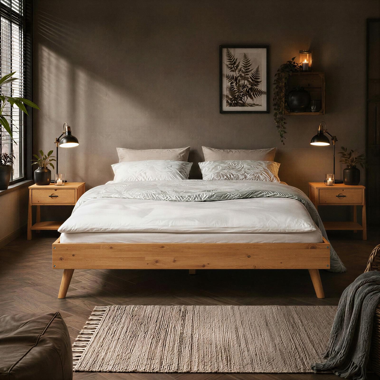 IDIMEX Futonbett KARRI, modernes Massivholzbett 140x200cm ohne Kopfteil Eiche farben
