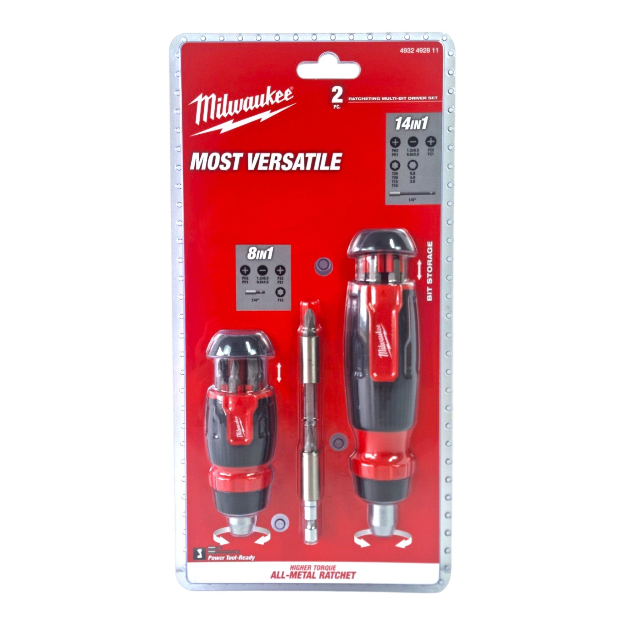 Milwaukee Bit-Set Multi-Bit Schraubendreher Set 2 tlg. mit Ratschenfunktion
