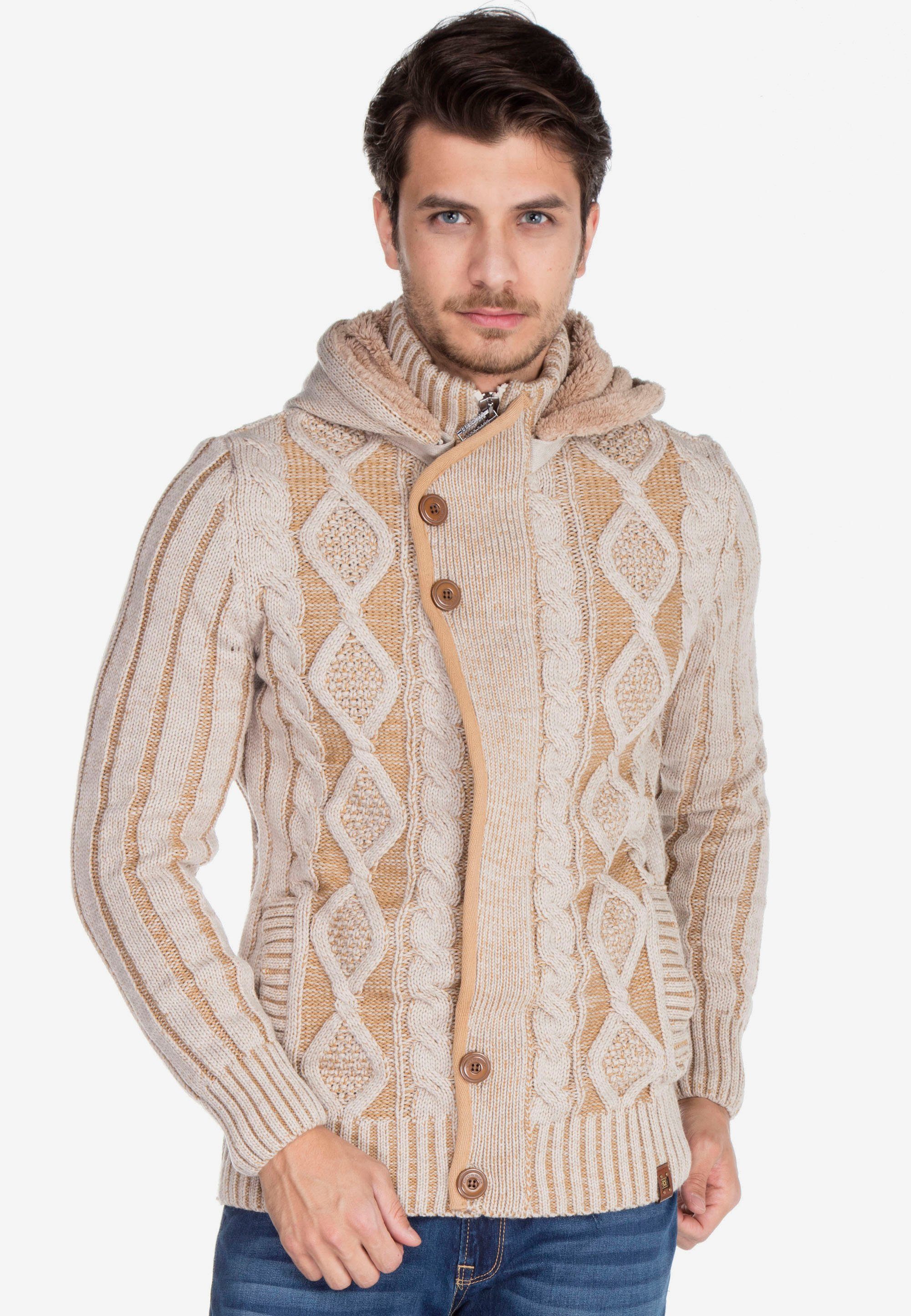 Cipo & Baxx Strickjacke mit raffinierten Details beige