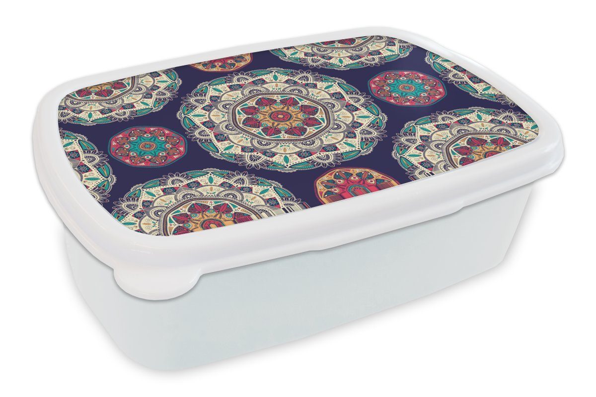MuchoWow Lunchbox Bohème - Mandala - Muster, Kunststoff, (2-tlg), Brotbox für Kinder und Erwachsene, Brotdose, für Jungs und Mädchen weiß