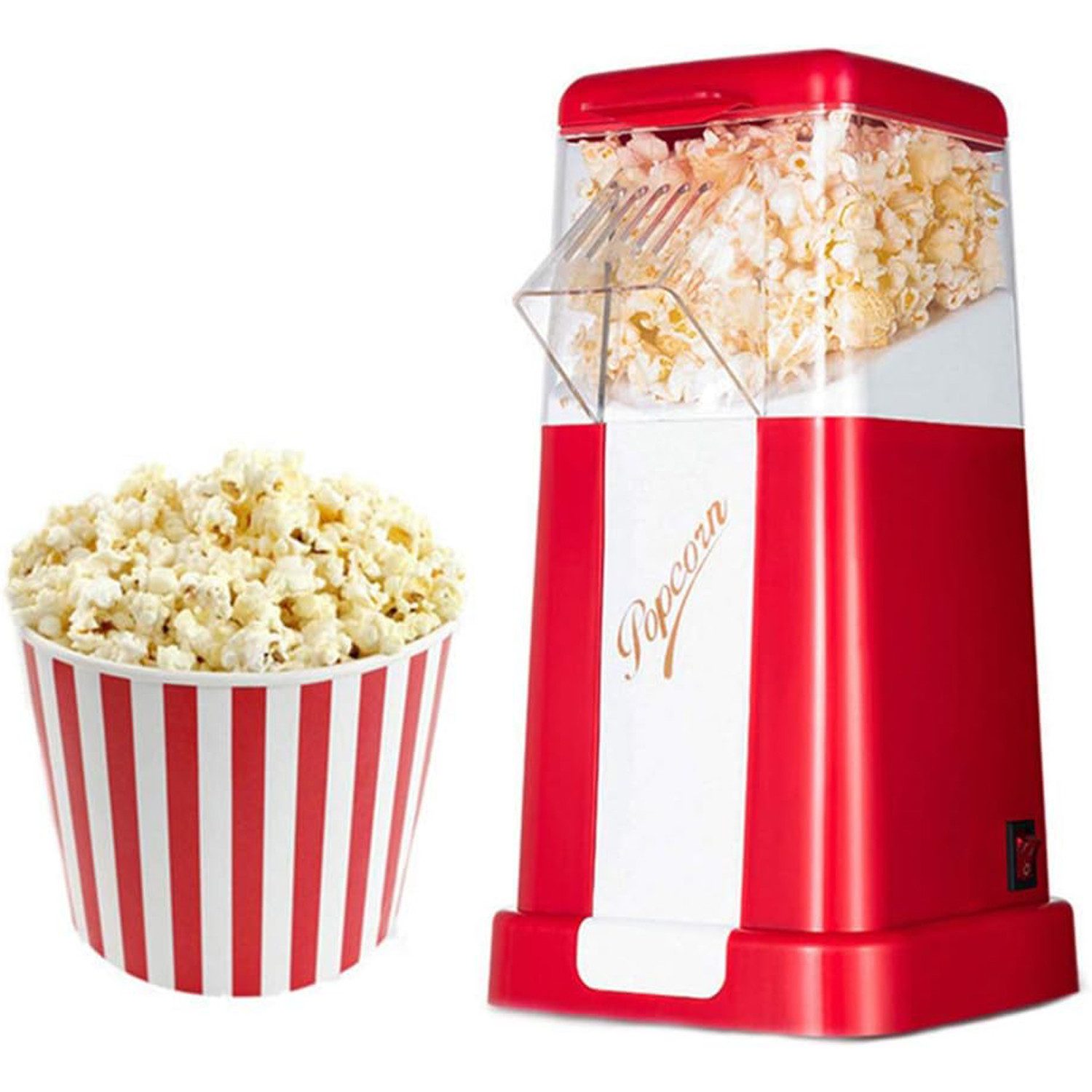 OYLCDI Popcornmaschine Popcornmaschine,Popcorn Maker,Popcornmaschine Heissluft, ohne Öl, 3 Minuten Schnell, Zuhause Filme und Weihnachten Partys