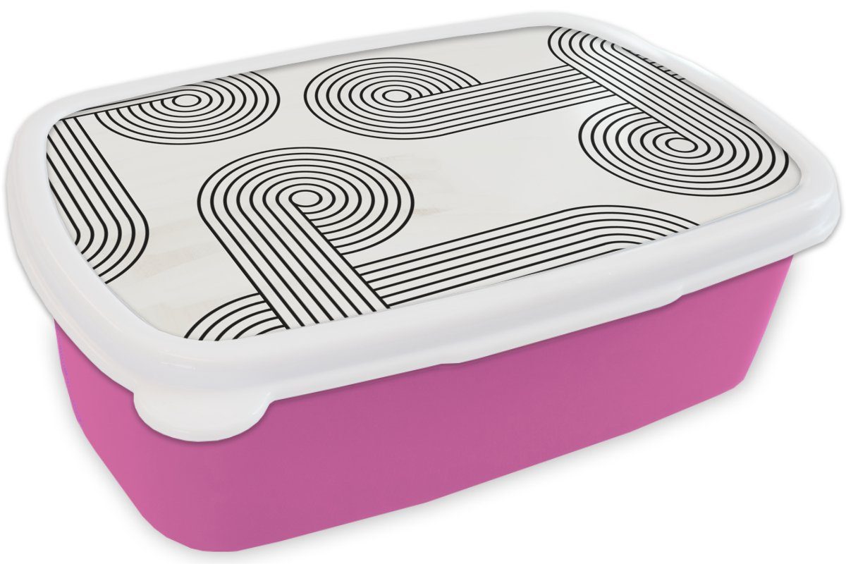 Kunststoff, - für Brotbox MuchoWow Mädchen, Weiß, Kinder, Rund Kunststoff Kunst (2-tlg), Schwarz Erwachsene, - - rosa Brotdose Lunchbox Snackbox,