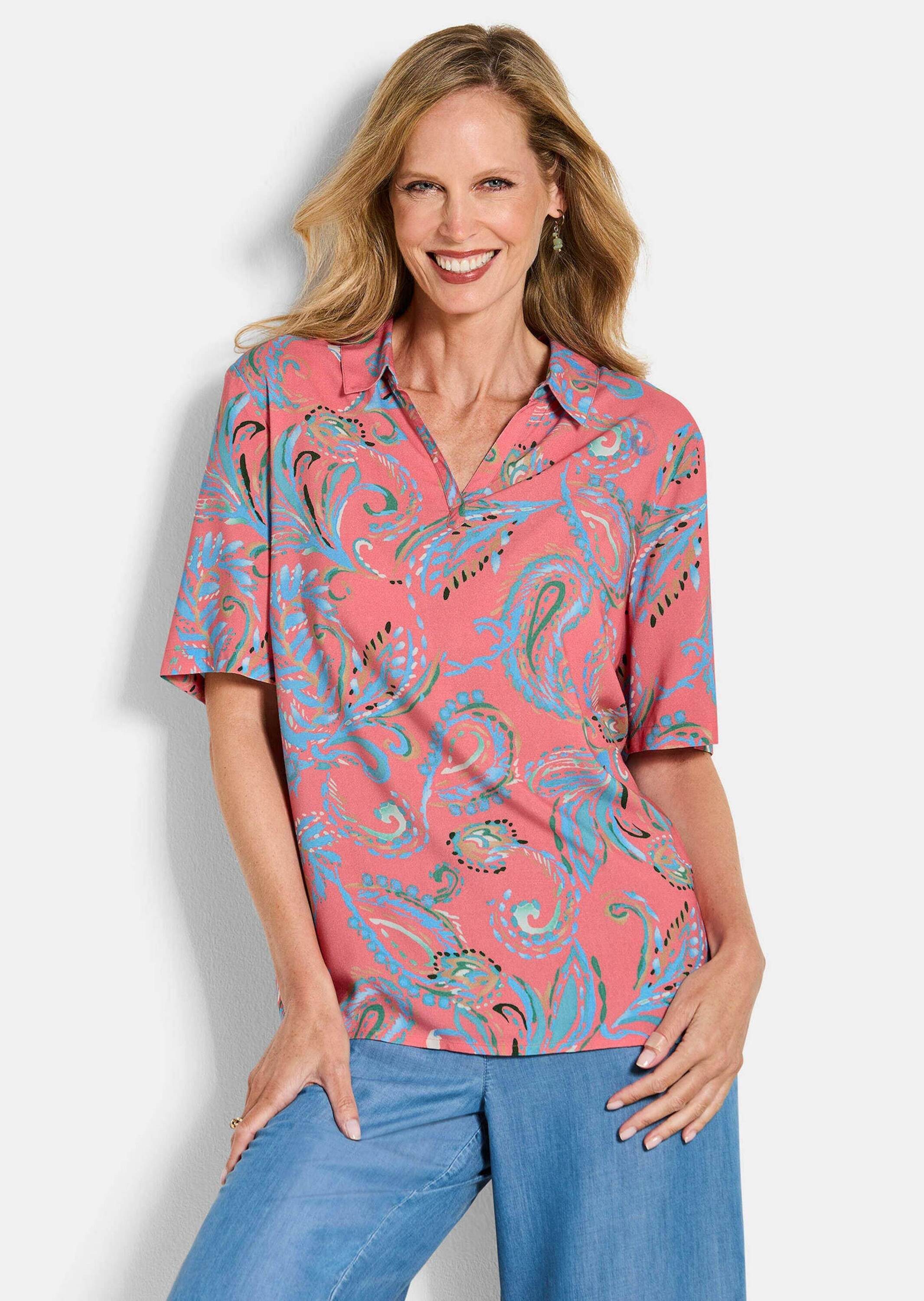 GOLDNER Schlupfbluse Schlupfbluse mit Paisley-Muster Viskoseshirt mit offenem Kragen und Halbarm