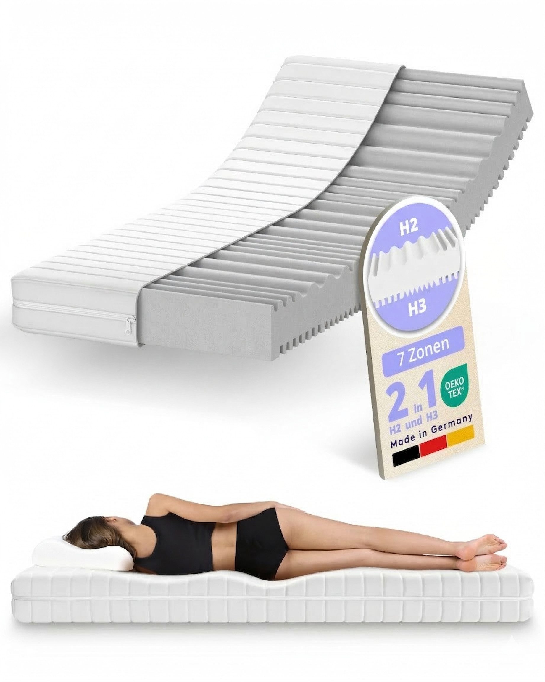 Kaltschaummatratze Höhe 15 cm H2/H3 7-Zonen Wendematratze, Schlaftroll, 5 cm hoch, 90x200 cm, 140x200 cm, 180x200 cm und weitere Größen – Bild 2 von 5