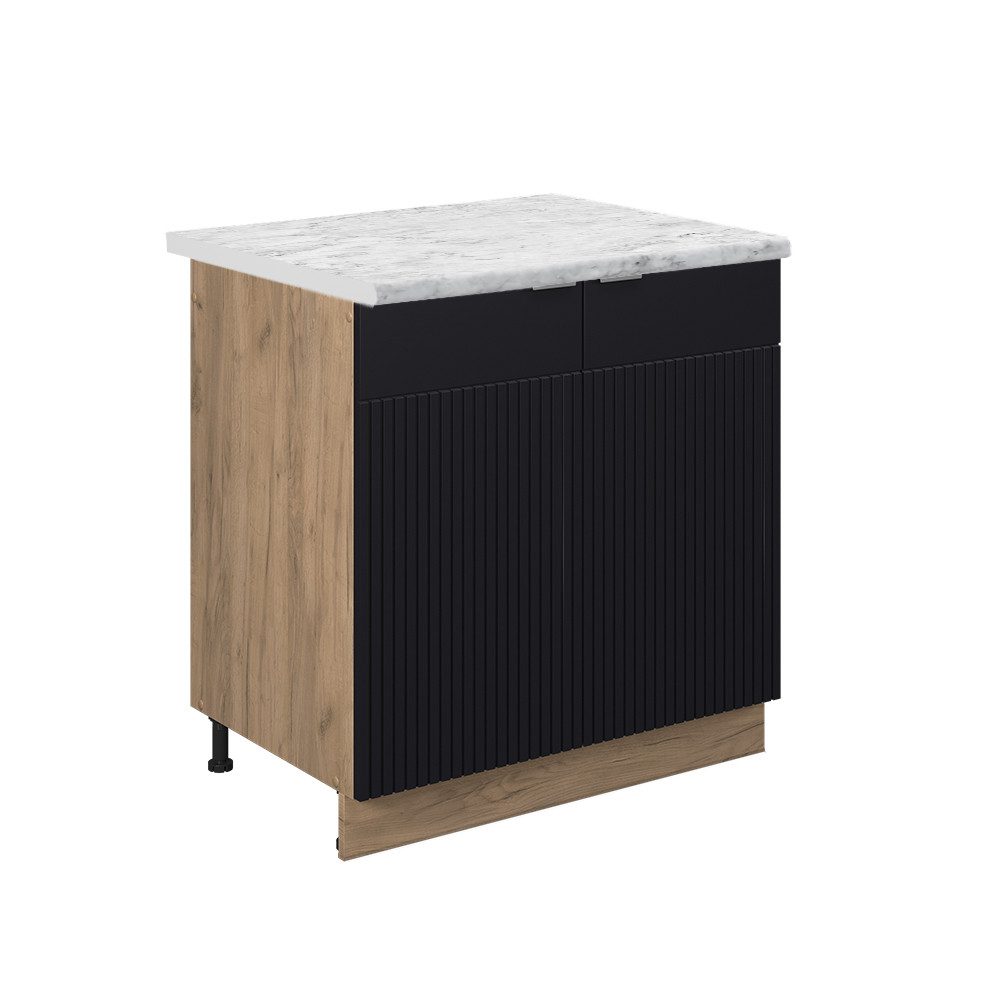 Vicco Spülenunterschrank Fame-Line, Schwarz gestreift/Goldkraft Eiche, günstig online kaufen
