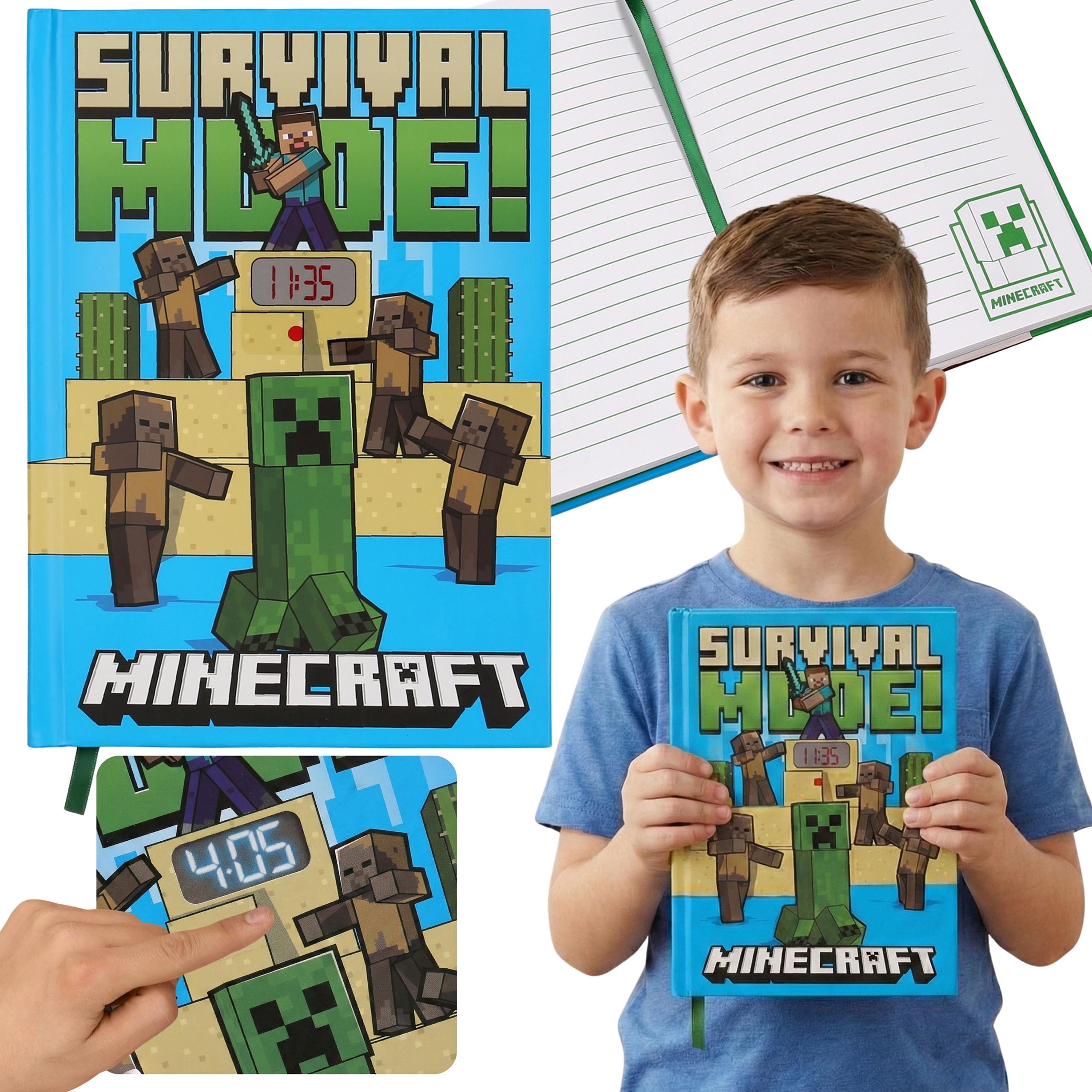 Minecraft Notizbuch Minecraft A5-Notizbuch mit LED-Digitaluhr, interaktiv