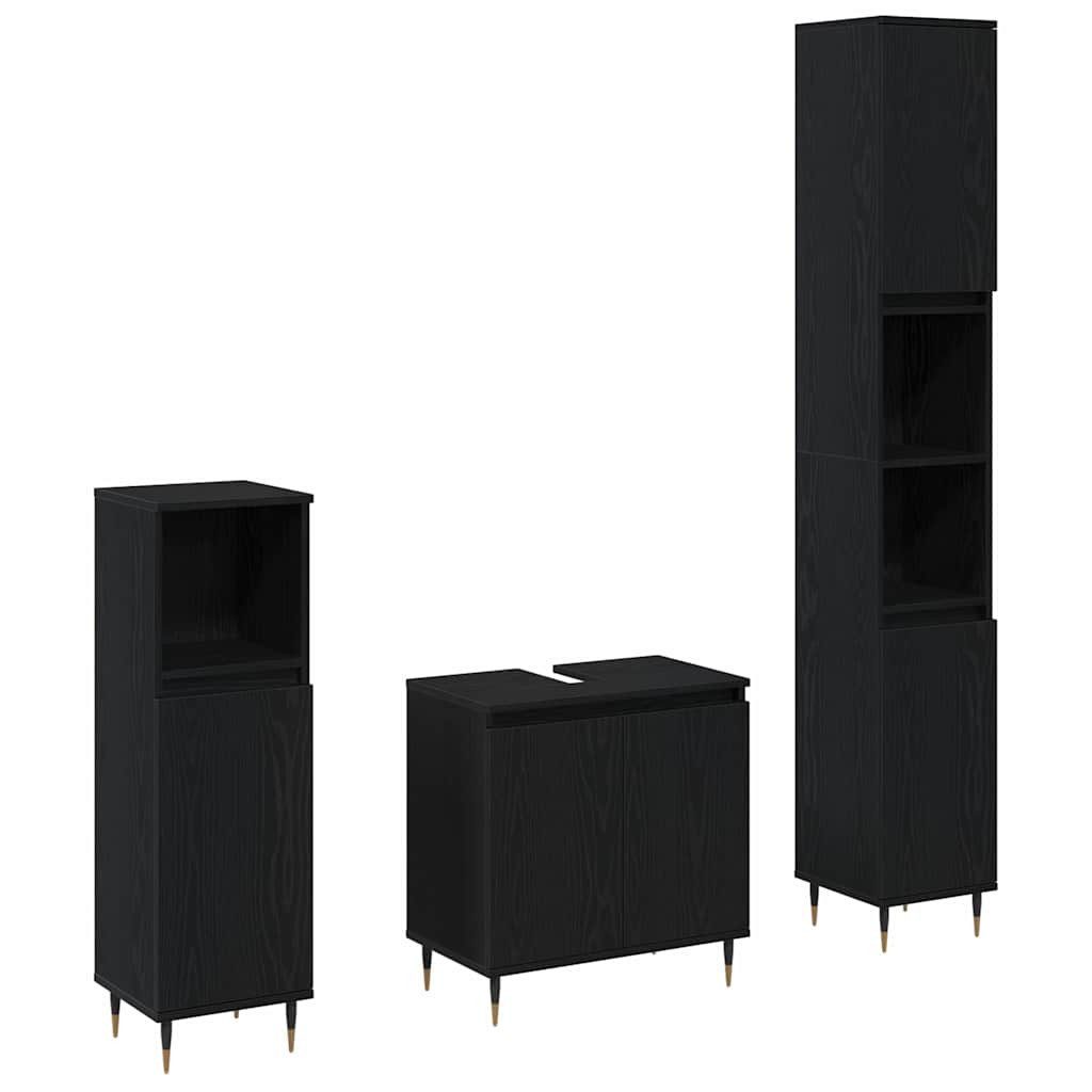 Badezimmer-Set Badezimmermöbel-Set 3 pcs Schwarz Eichen-Optik 30 x 30 x 190 cm