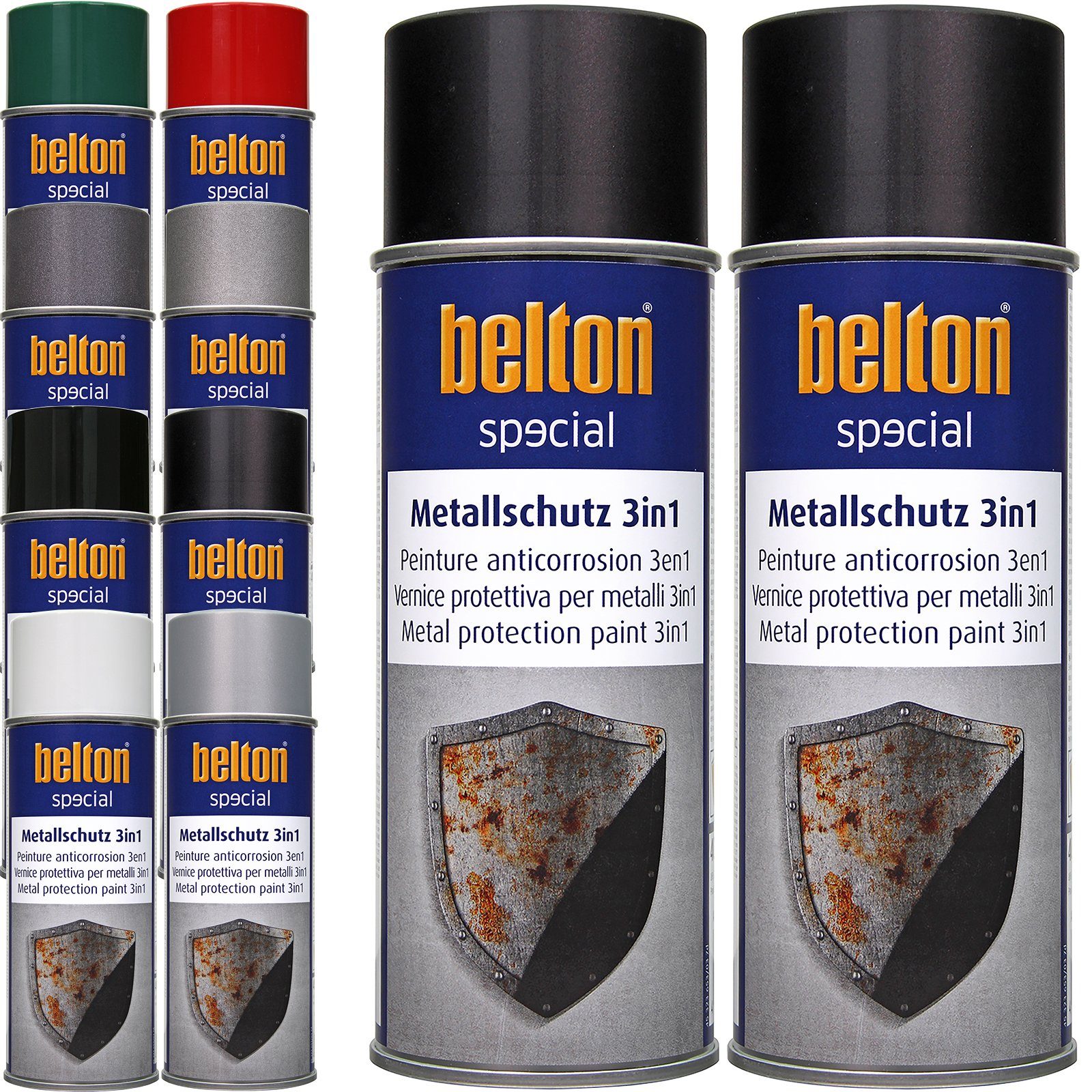 belton Metallschutzlack 2 x 400 ml Schutzlack Anti-Korrosion Rostschutzlack, 3in1 Farbe nach Wahl Schwarz | Metallschutzlacke