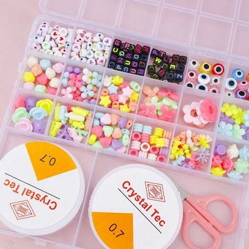 DTC GmbH Bettelarmband Buntes Perlenset mit 20 quadratischen Fächern (Kreieren Sie Ihre eigenen Kreationen mit einer Auswahl an farbenfrohen Perlen und Werkzeugen für all Ihre Perlenbedürfnisse!, 1-tlg)