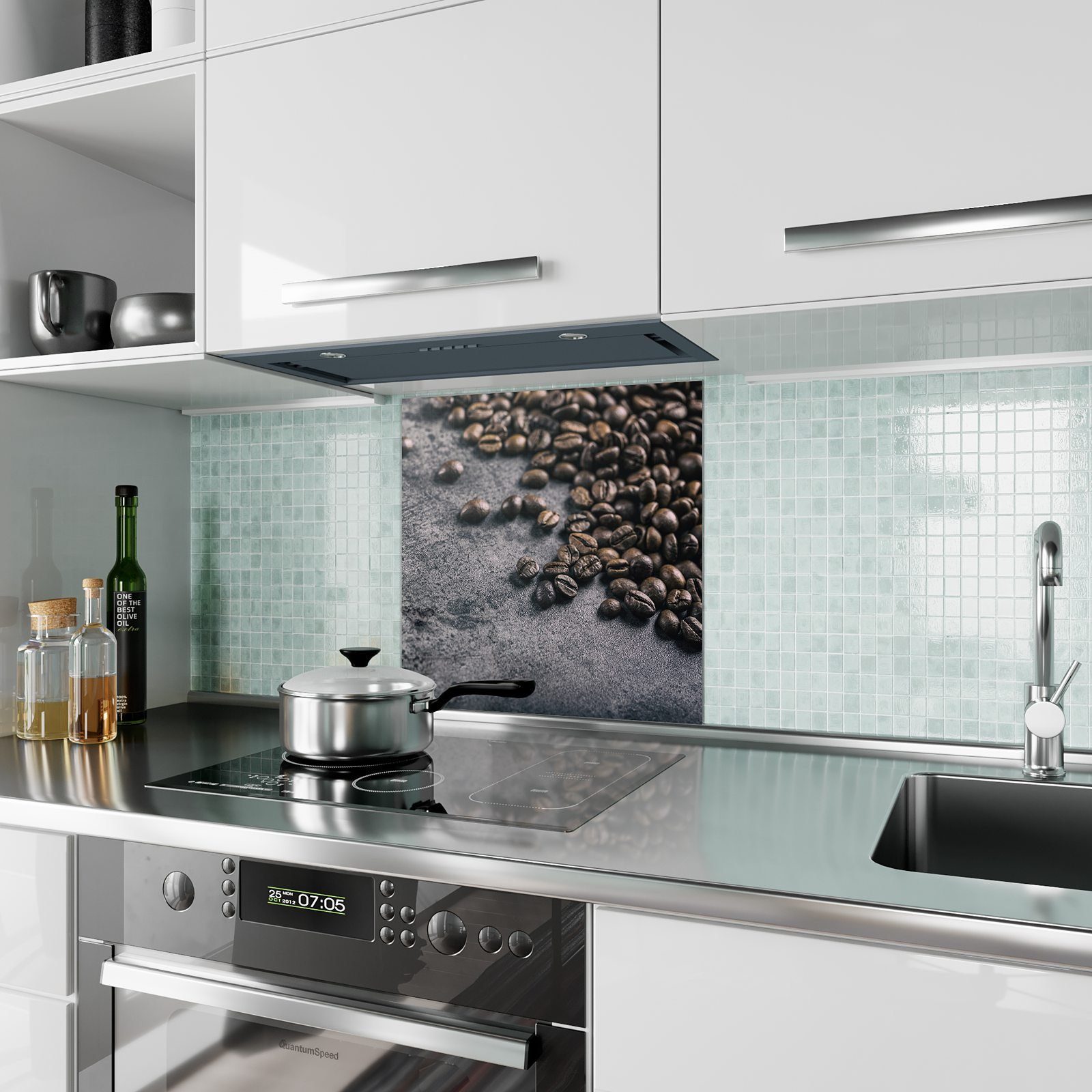 mit Motiv Primedeco Kaffeebohnen Glas Spritzschutz auf Küchenrückwand Stein Küchenrückwand