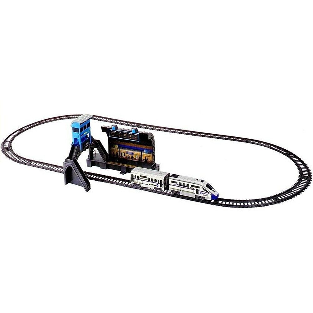 LEAN TOYS Spielzeugeisenbahn-Set Eisenbahnset Startset Schienenoval, (Spar-Set, 1-tlg., 244 cm Gleise beleuchtet), Licht an der Lok, Bahnhof mit Tunnel, 244 cm Schienen