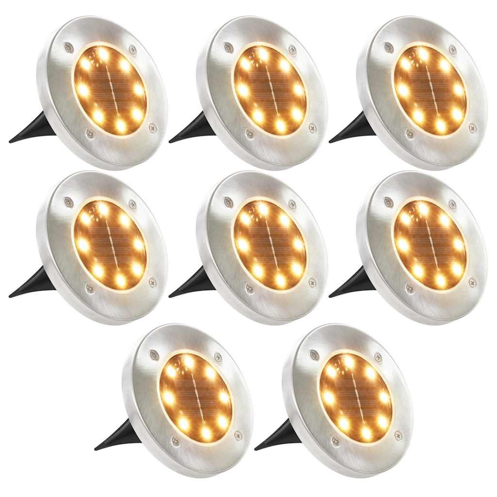 vidaXL LED Solarleuchte Solar-Bodenleuchten 8 Stk. LED Warmweiß, 8x Solar Bodenleuchte LED Warmweiß Bodenstrahler Außenleuchte Lampe