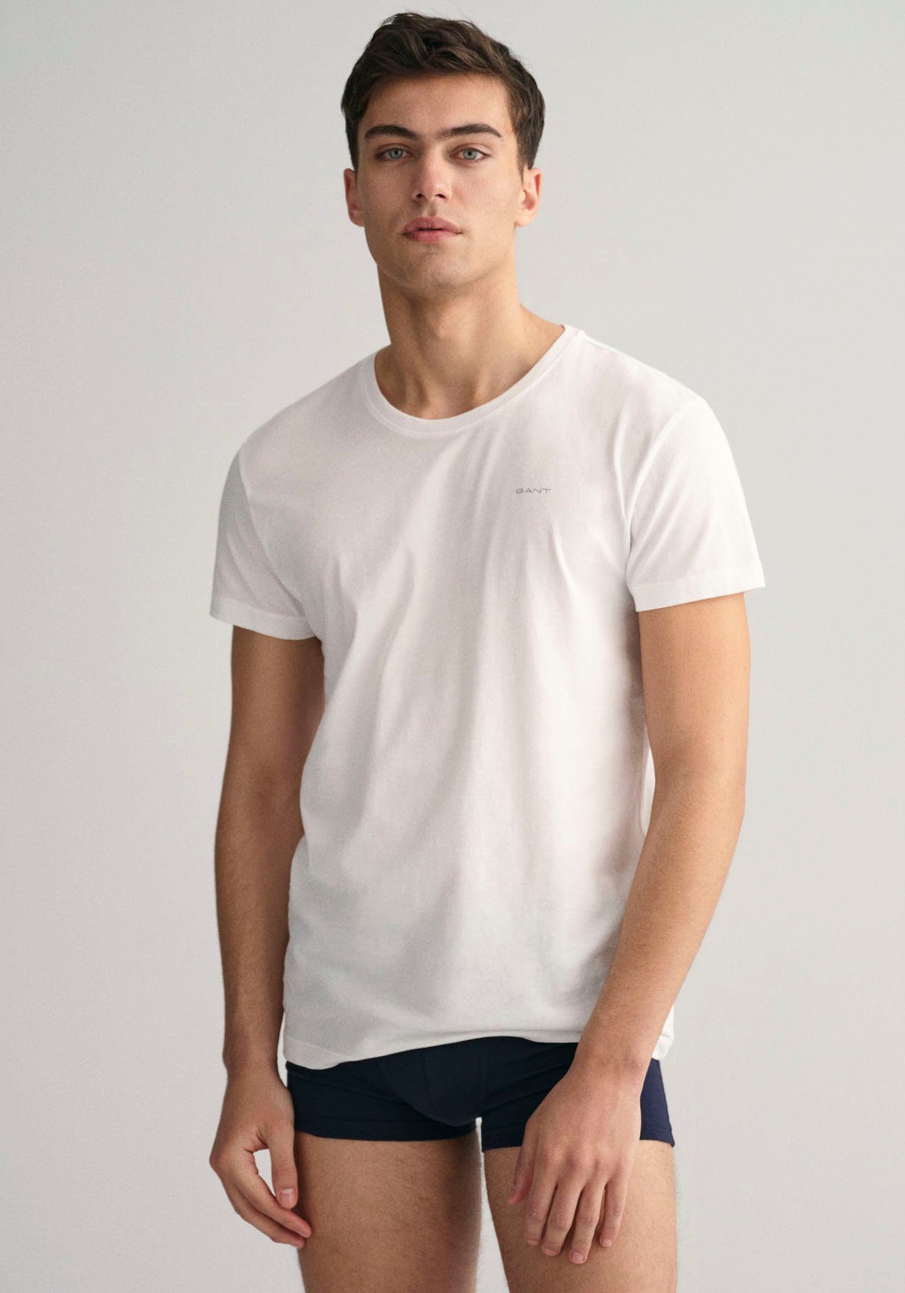 T-Shirt T-SHIRT weichem C-NECK besonders Material (2-tlg) 2-PACK Gant White aus