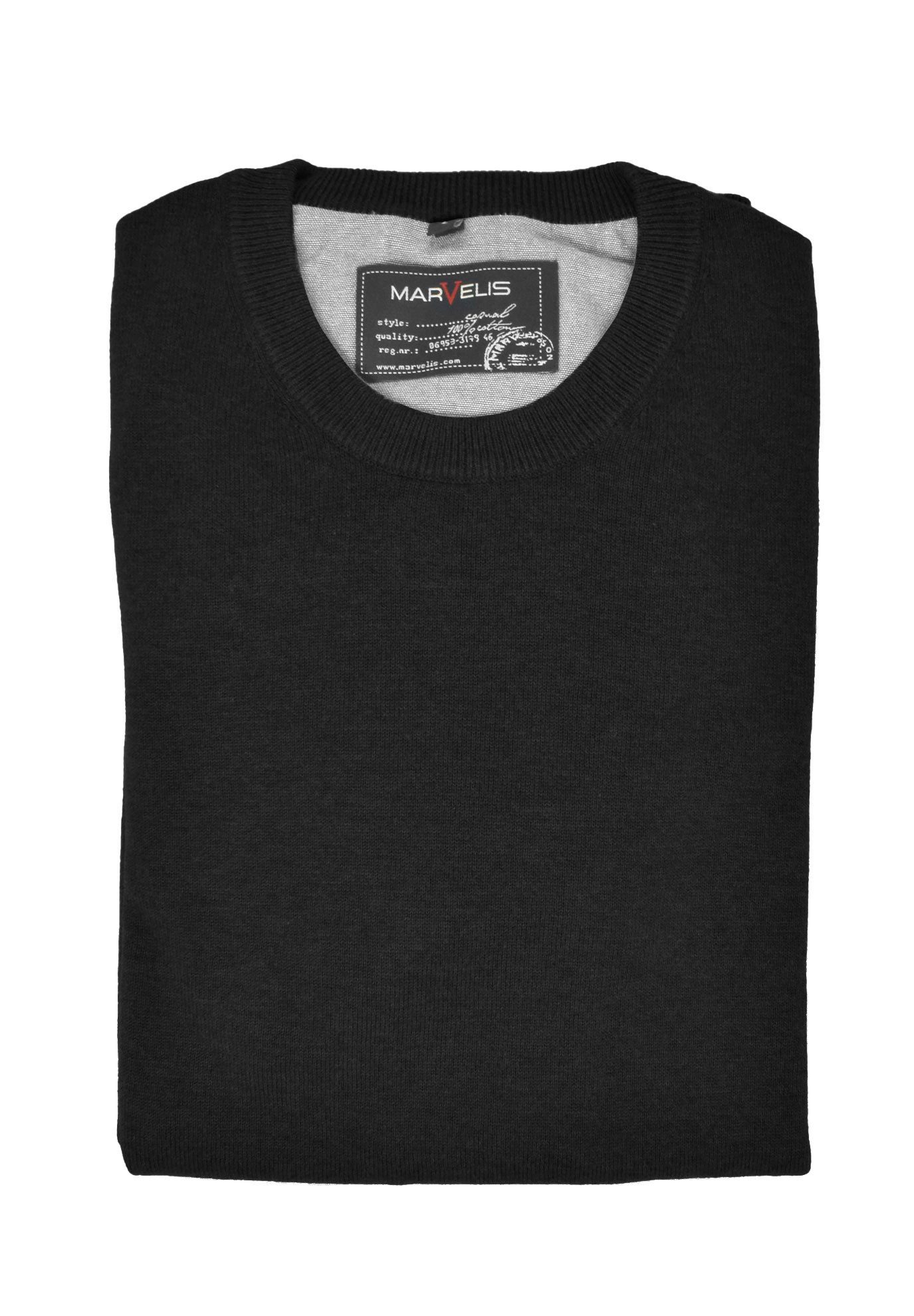MARVELIS V-Ausschnitt-Pullover Pullover - Casual Fit - Rundhals - Einfarbig - Schwarz