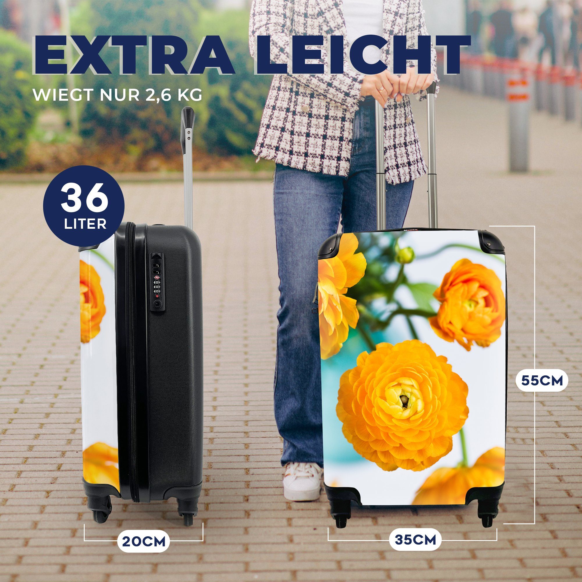 - - Trolley, Reisekoffer Draußen Orange, MuchoWow Blumen mit Handgepäck Handgepäckkoffer rollen, 4 Rollen, Reisetasche für Ferien,