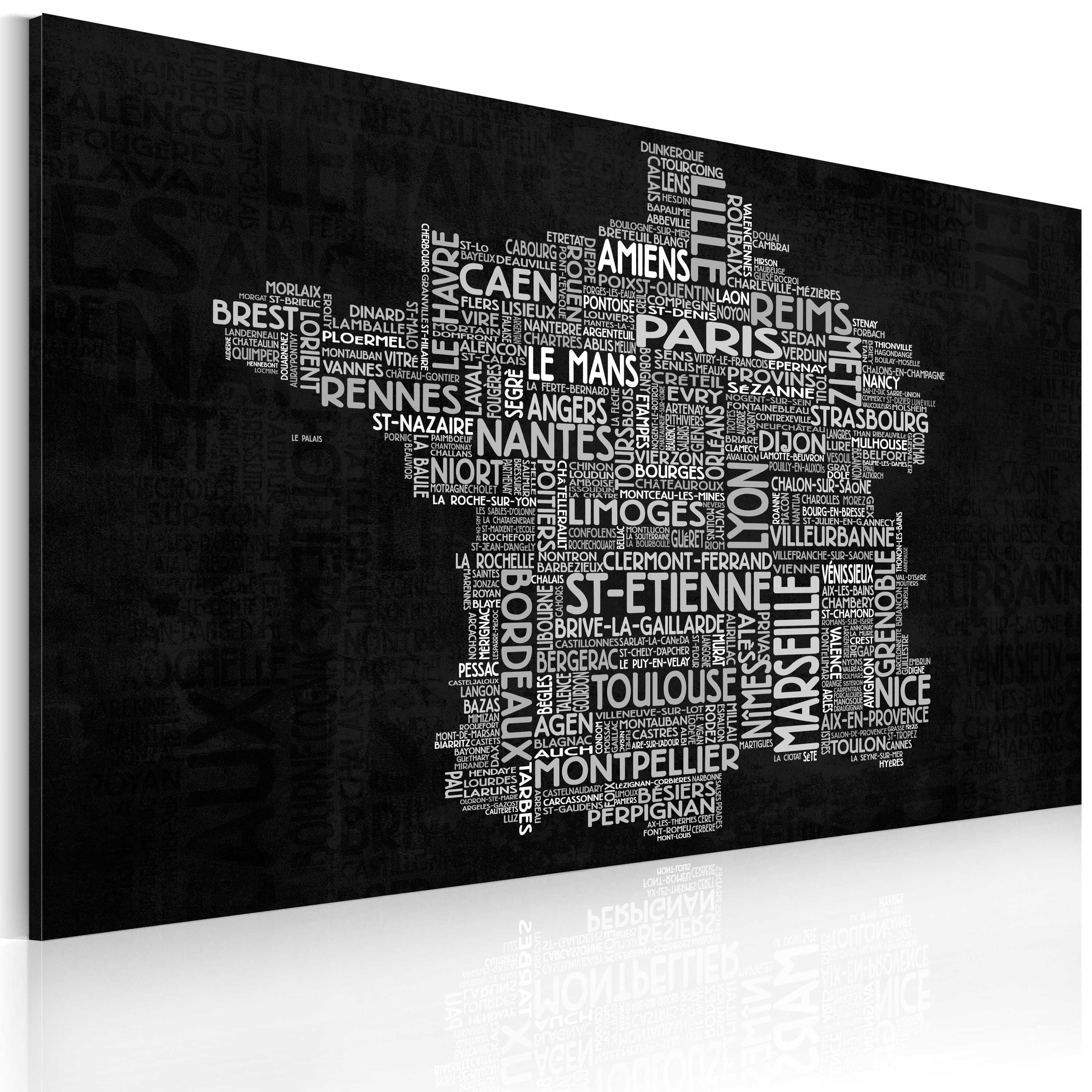 Artgeist Wandbild Text map of France on the black background