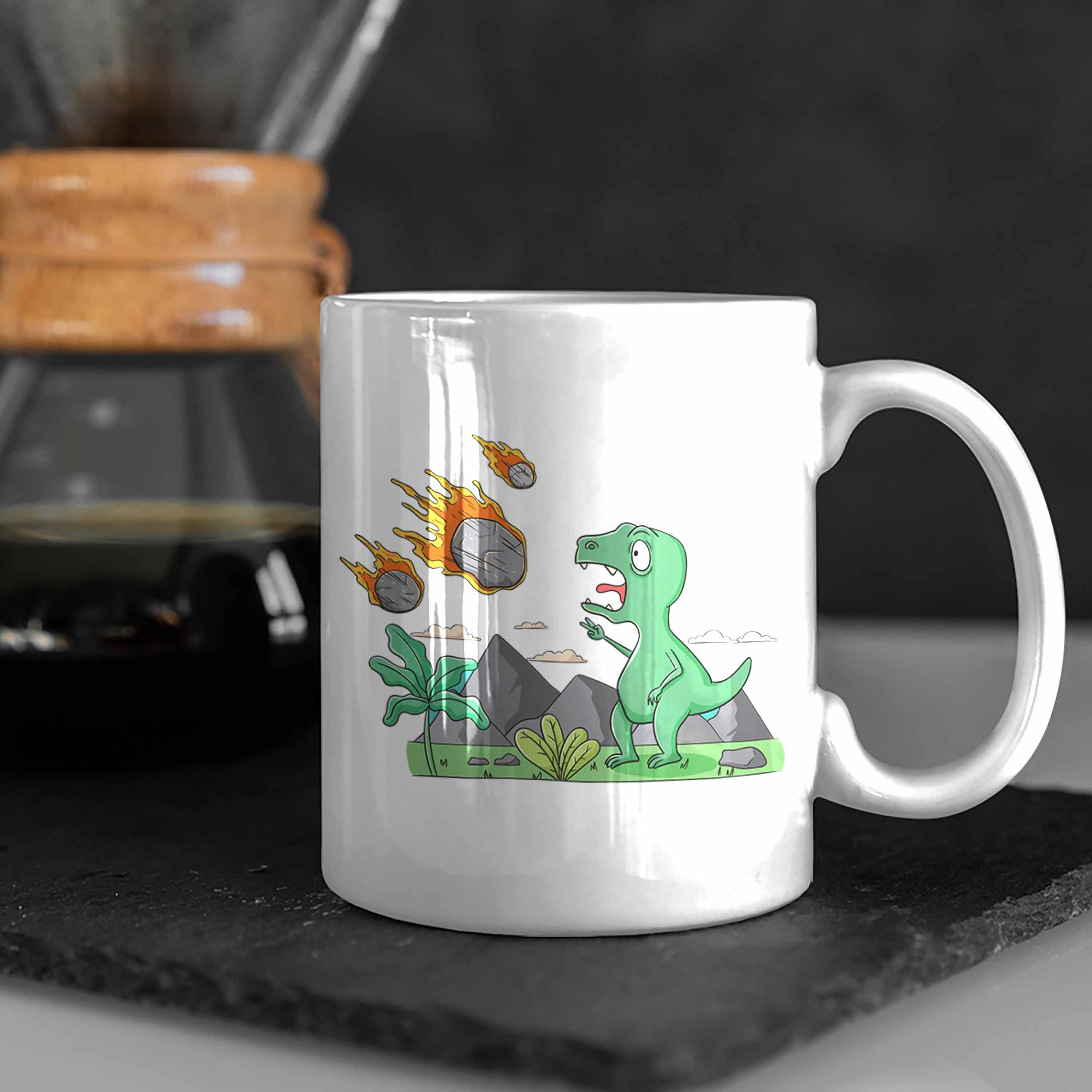 Trendation Tasse Geschenk Dinosaurier Weiss Grafik Lustig Tasse