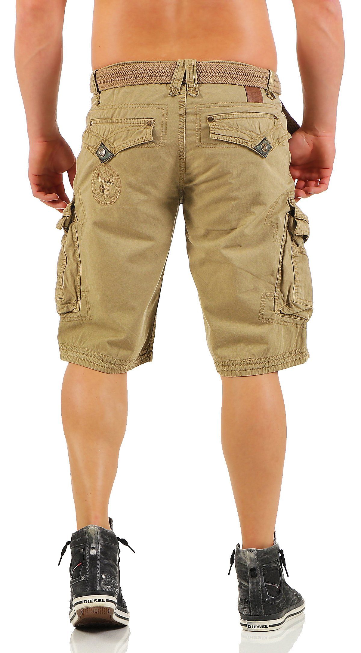 Gürtel) Herren abnehmbarem Geographical Shorts, Beige / Norway Cargoshorts kurze (mit Hose, unifarben camouflage G-PERLE Shorts