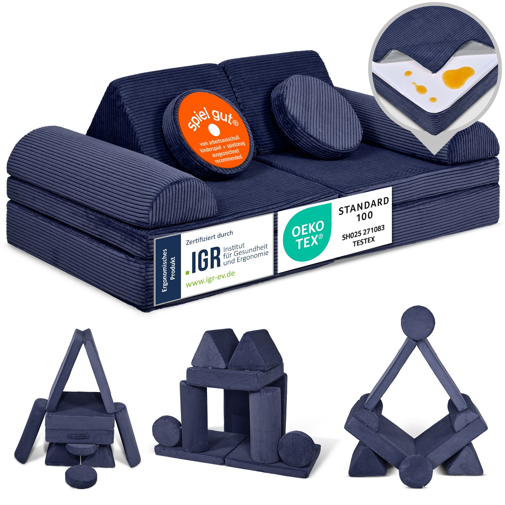 Linodino Kindersofa Spielsofa I Schaumstoff Stapelsteine für Kinder I Kindercouch, 3 Jahre Garantie