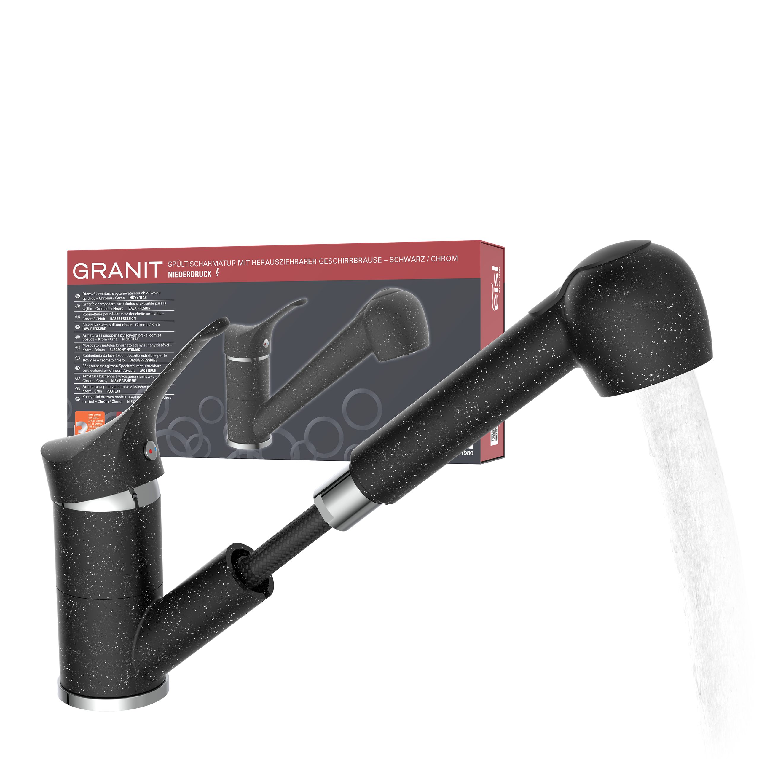 Eisl Spültischarmatur GRANIT Niederdruck, herausziehb., 2-fach verstellb., 90° schwenkbar