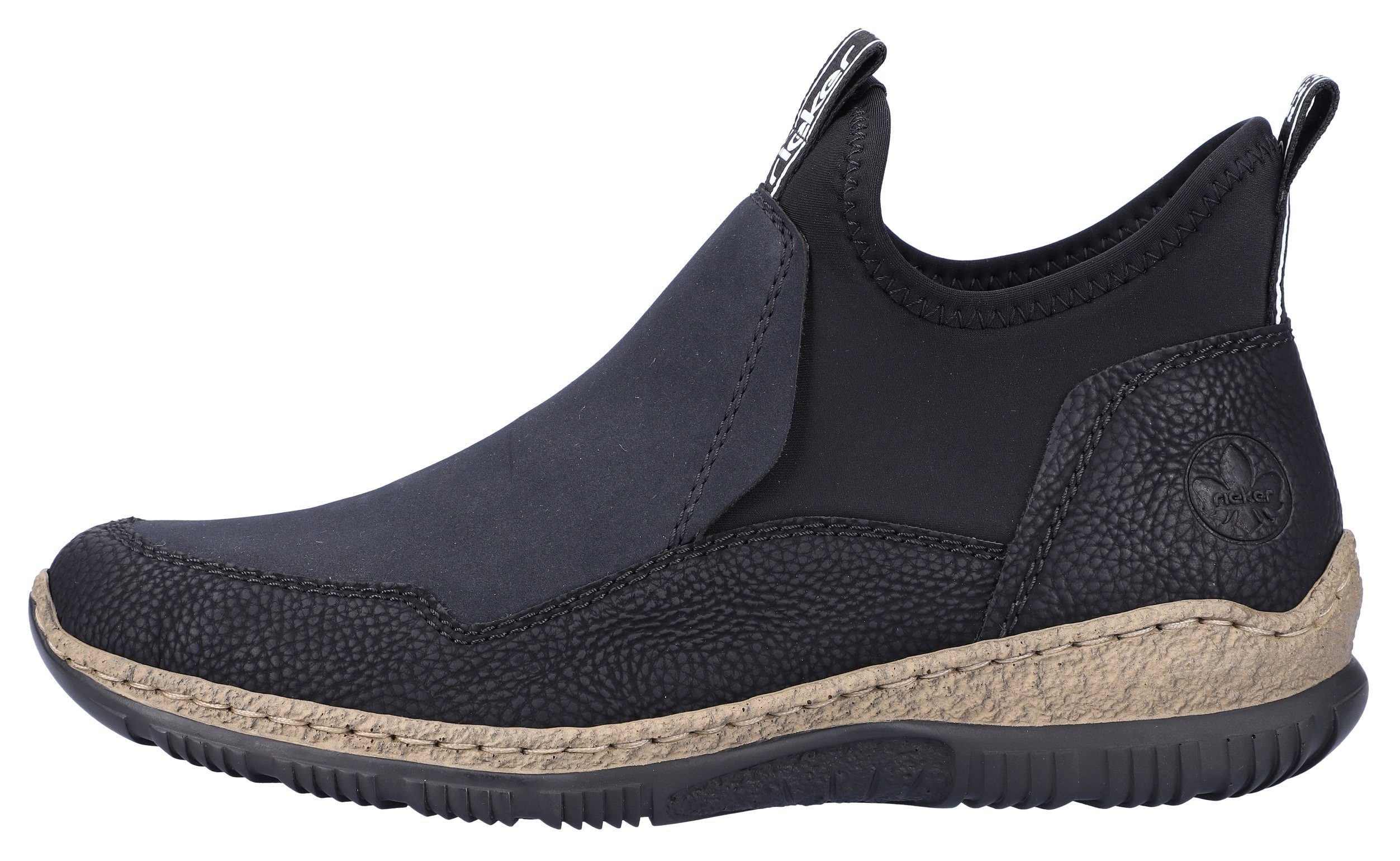 Rieker Schlupfboots Slipper, Slip-on Sneaker, Stiefelette mit MemoSoft-Innensohle