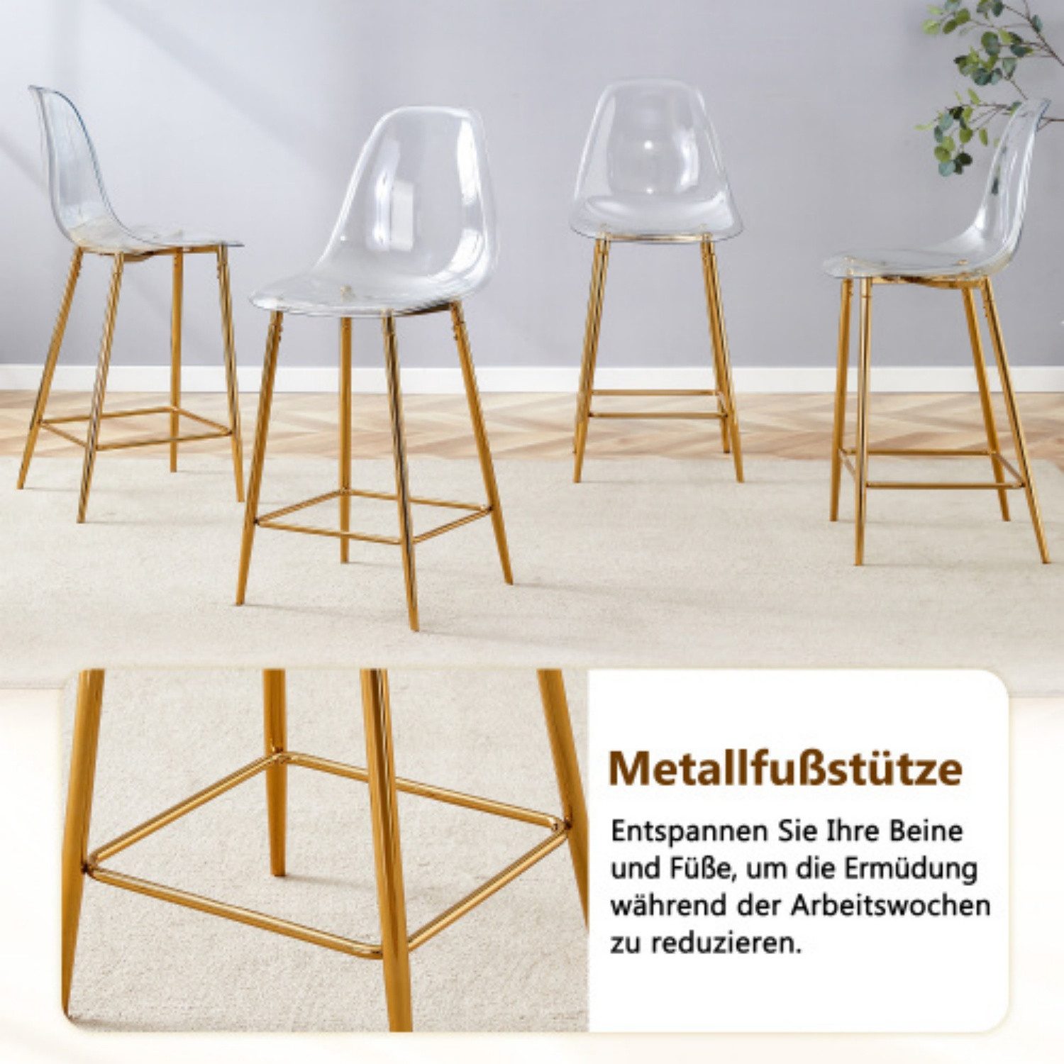 ANYSUN Barhocker Barhocker 4er Set transparent mit Lehne, Fußstütze & Metallgestell (4er-Set), 102 cm hoch, bis 120 kg belastbar, für offene Küchen & Essbereiche
