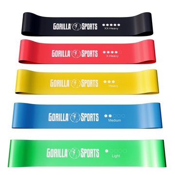 GORILLA SPORTS Trainingsbänder Fitnessbänder, 5er Set mit Tragebeutel, 5 Verschiedene Stärken