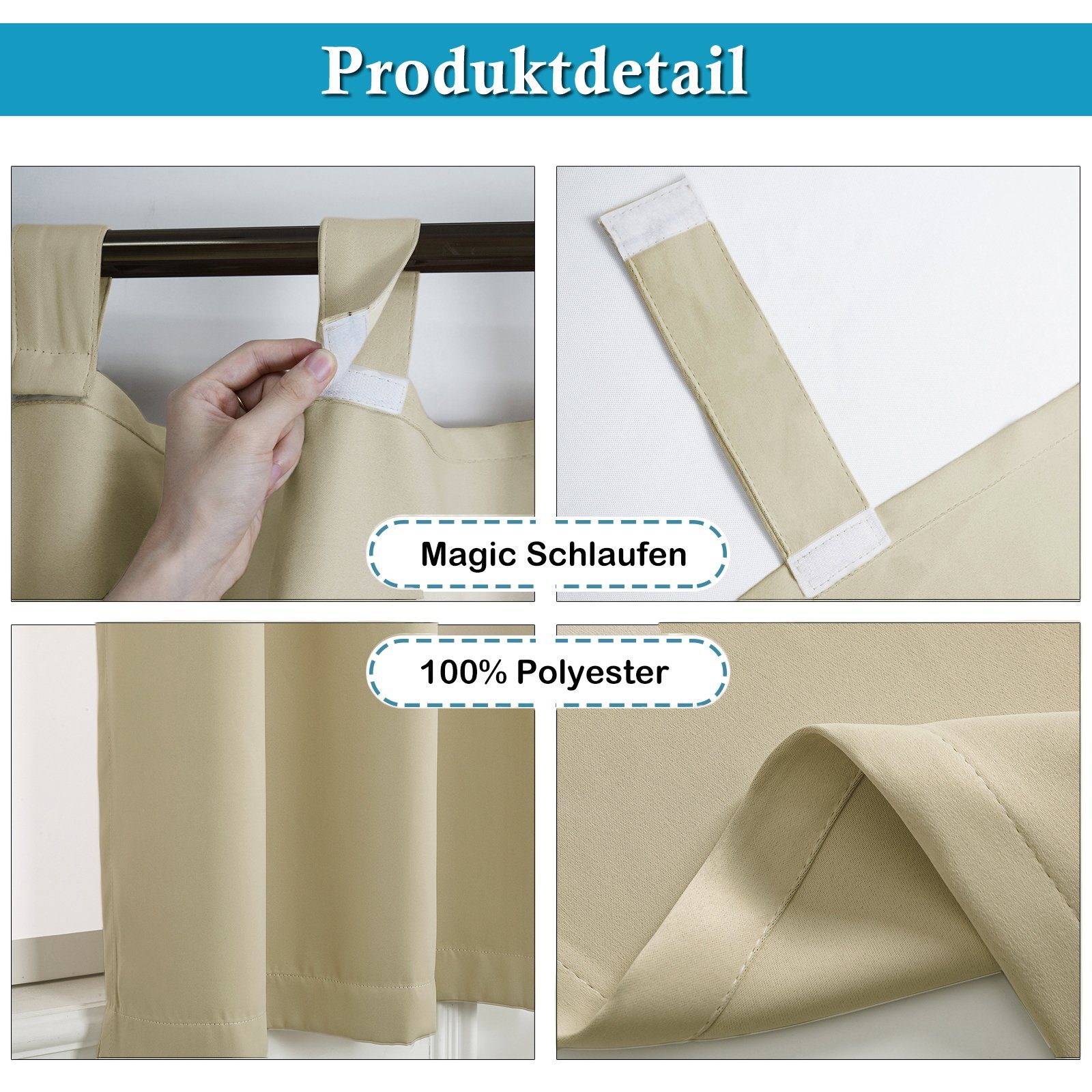 St), Verdunkelungsvorhang isoliert (1 Wasserdicht Vorhang Thermisch Patio Qelus, Außenvorhang Beige W132xH213cm,