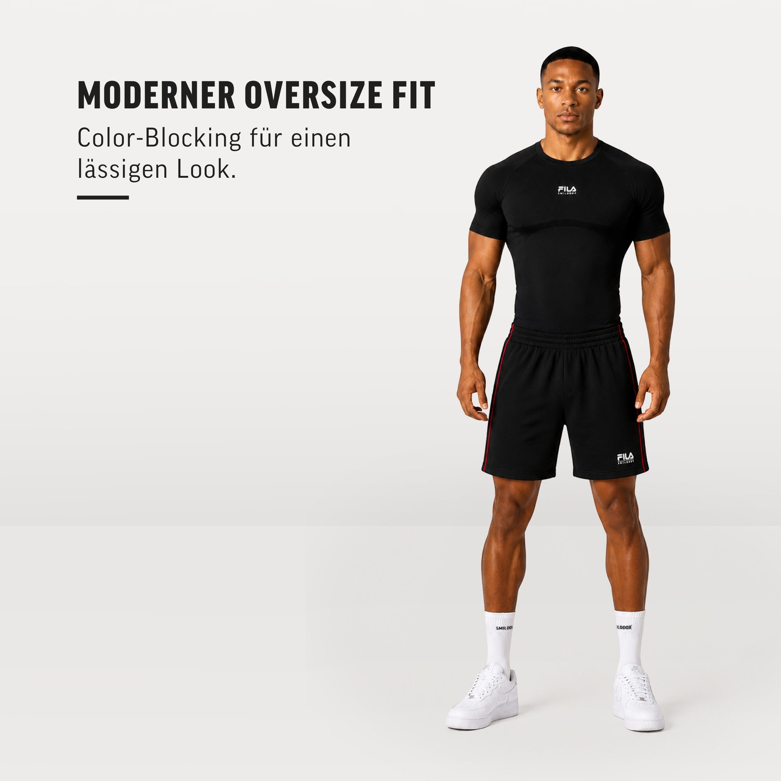 Smilodox T-Shirt Varallo Herren, Fila, Kompressionsshirt, Shaped Fit, Gym & Fitness Performance Material, Struktur-Einsätze, Rundhals, Stretch