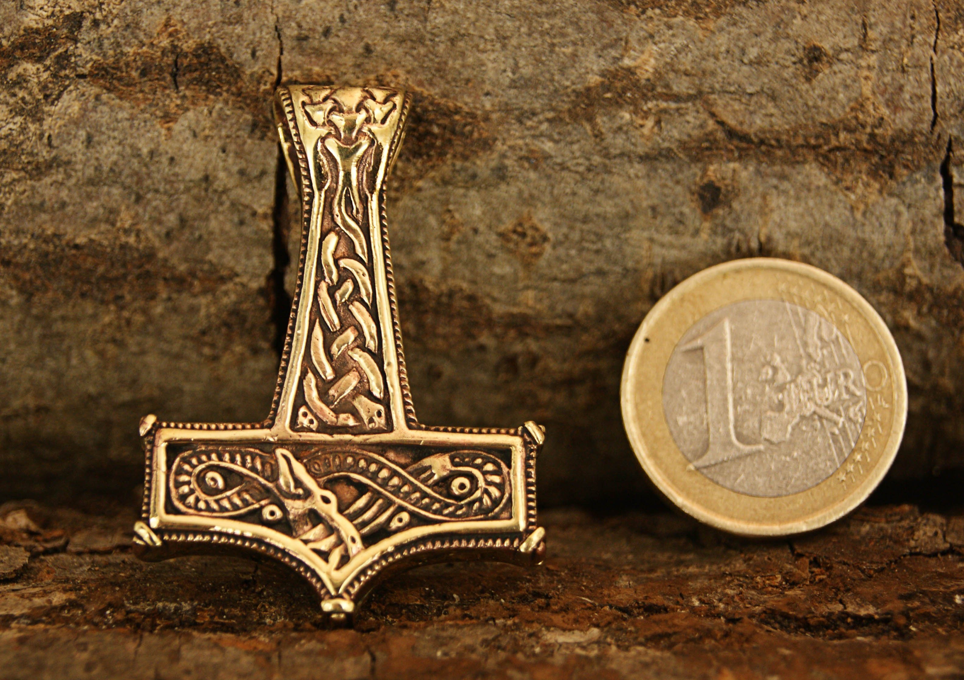 Thorshammer Midgard Kettenanhänger Kiss Midgardschlange Thorhammer Bronze of Leather