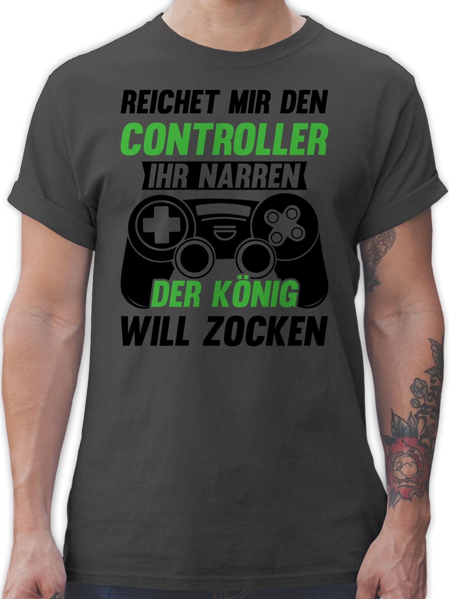Shirtracer T-Shirt Reichet mir den Controller ihr Narren der König will zocken Nerd Geschenke 1 Dunkelgrau