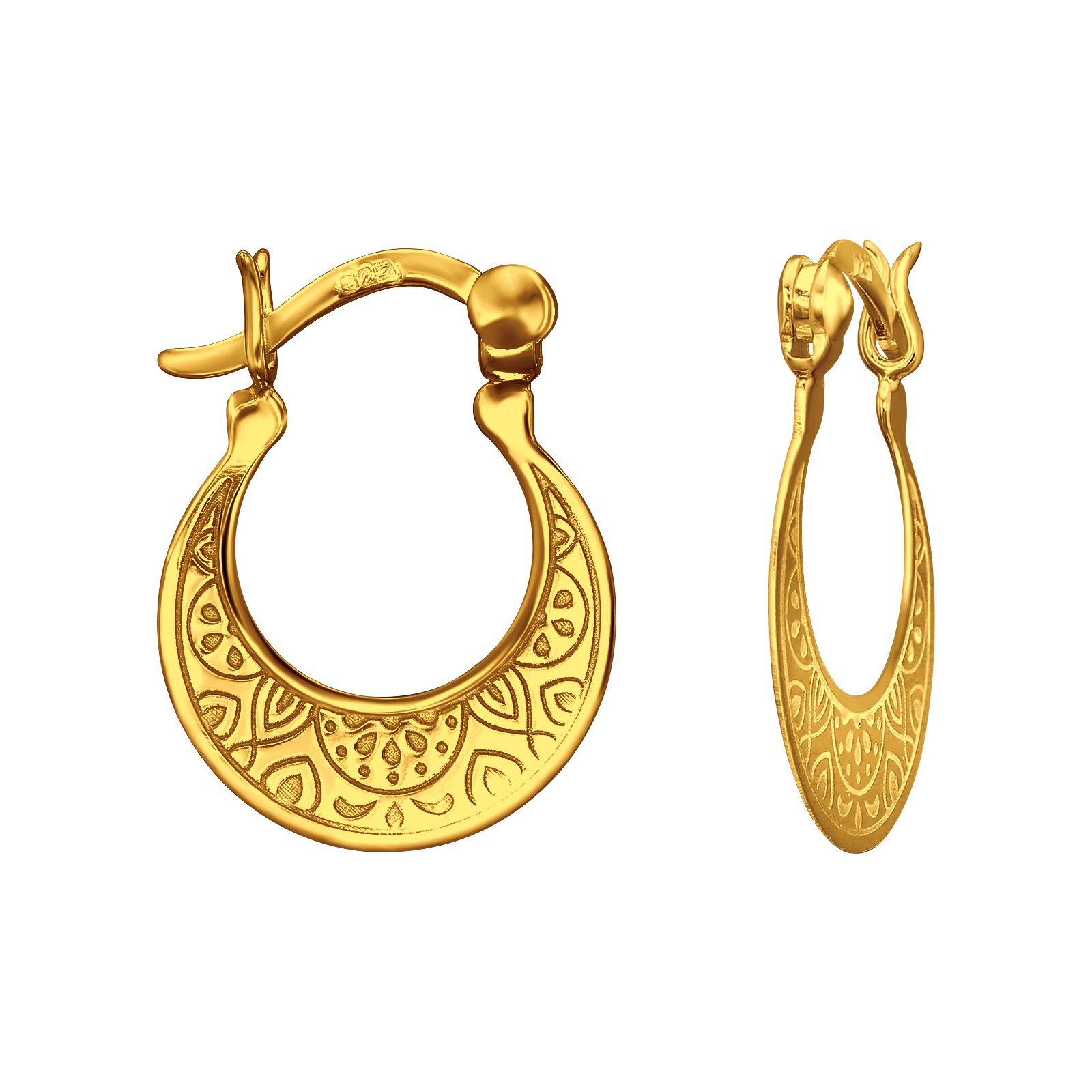 ALEXANDER YORK Paar Creolen GEMUSTERT FRENCH LOCK in Gold, 2-tlg., 925 Sterling Silber