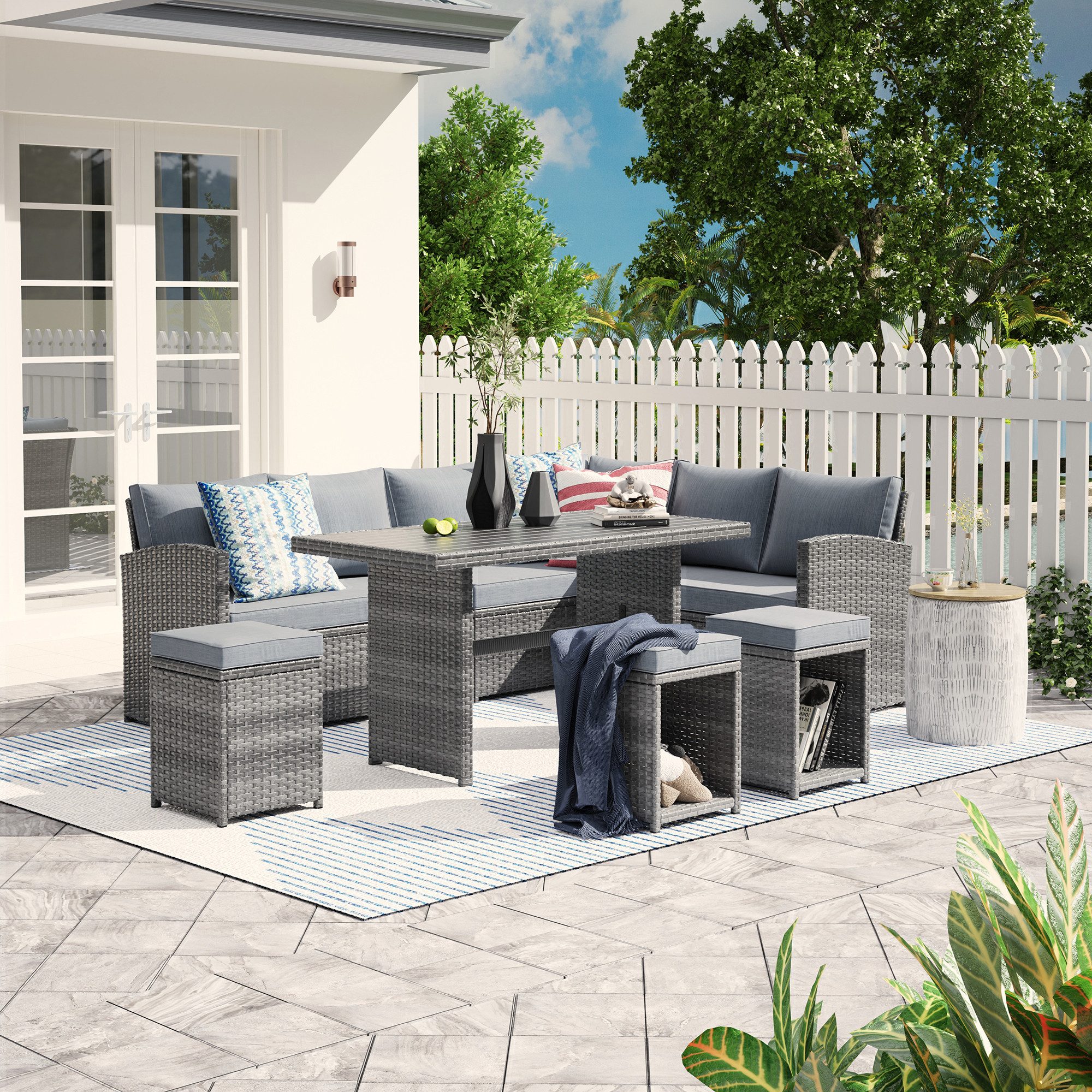 JOIVI Gartenlounge-Set Rattaan Gartenlounge Set,7-Teiliges Sitzgruppe, günstig online kaufen