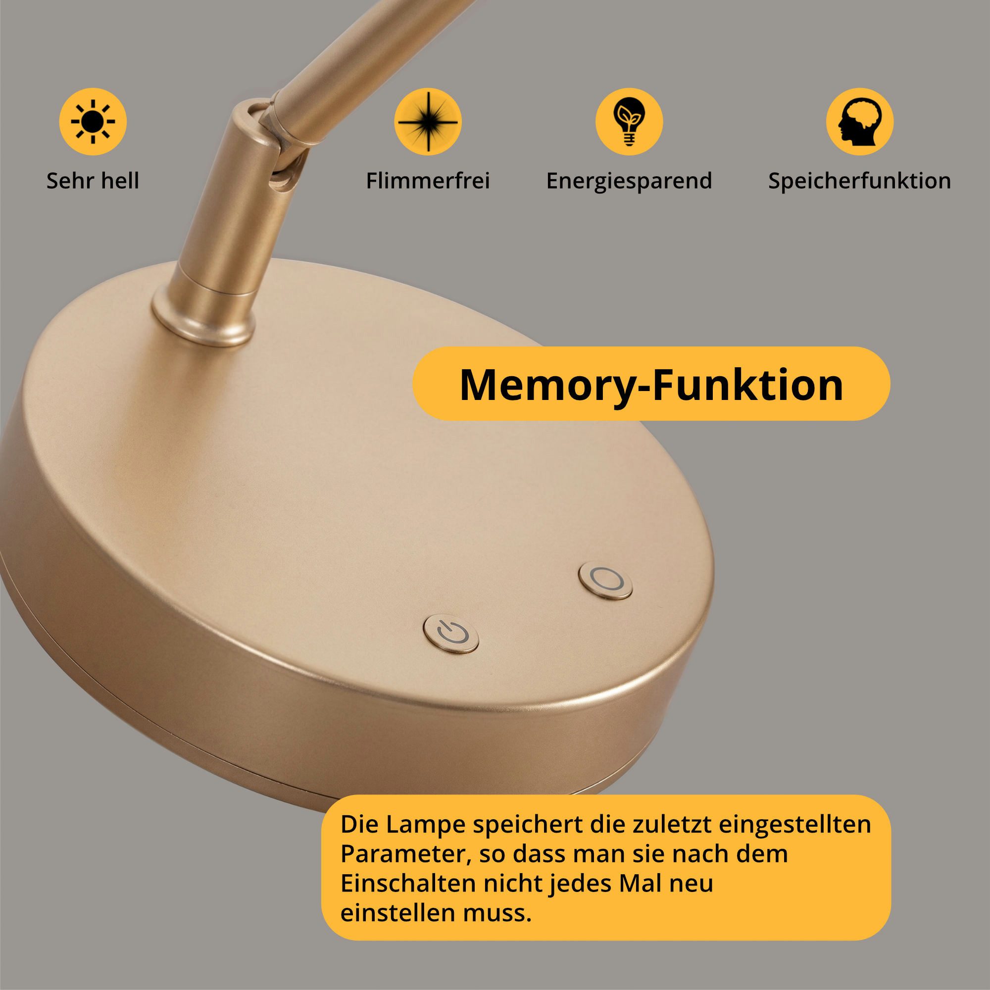 Classic Cantabile LED Tischleuchte 12520 GD Pianoleuchte Gold, LED, warm-weiß, stufenlos dimmbare Leuchte und 78 helle LEDs im breiten Schirm – Bild 4 von 5