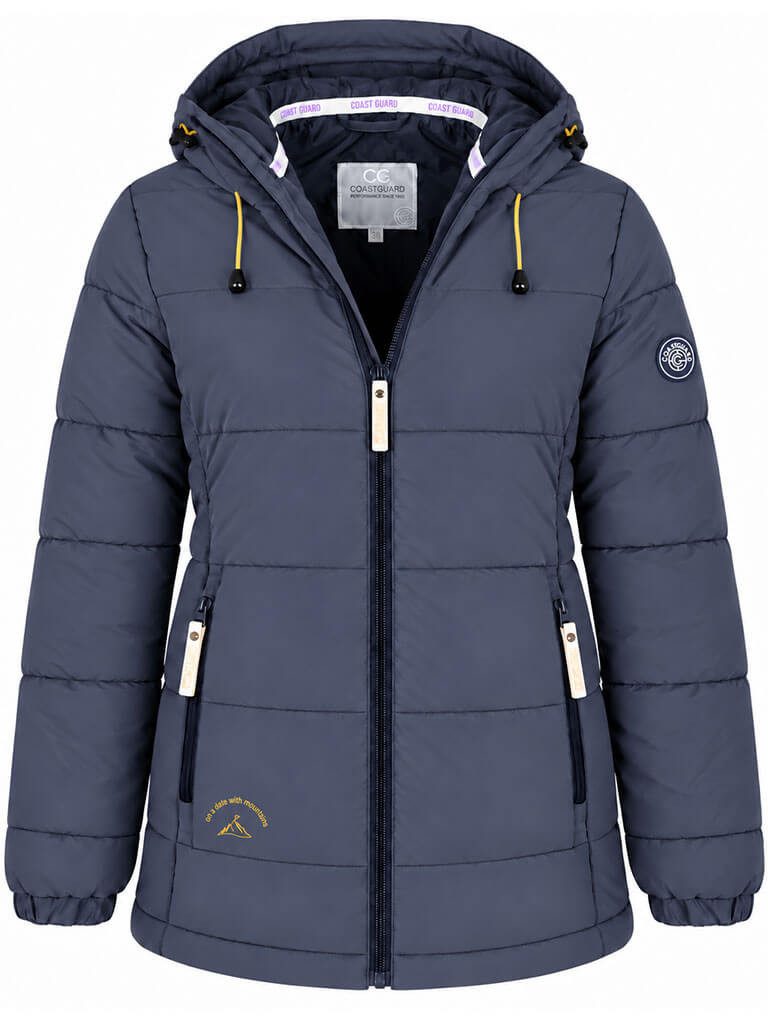 Coastguard Steppjacke Damen Steppjacke reflektierend - Outdoor-Jacke Winterjacke Stepp Reflektierende Optik, Angeschnittene Kapuze, 3 Reißverschlusstaschen