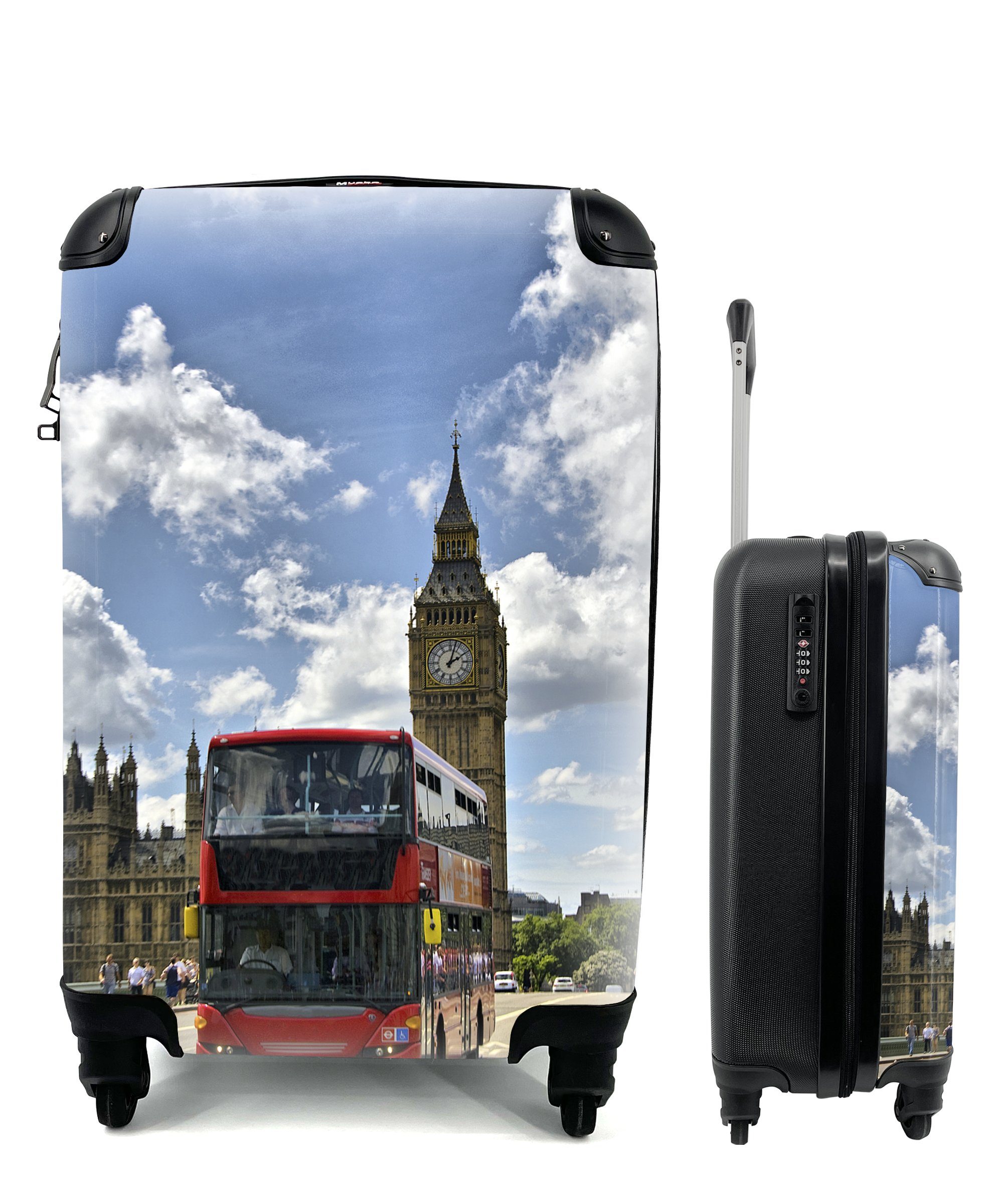 Bus Trolley, Ferien, in Ein für London, Reisekoffer 4 roter Reisetasche MuchoWow Handgepäckkoffer Handgepäck Rollen, rollen, mitten mit