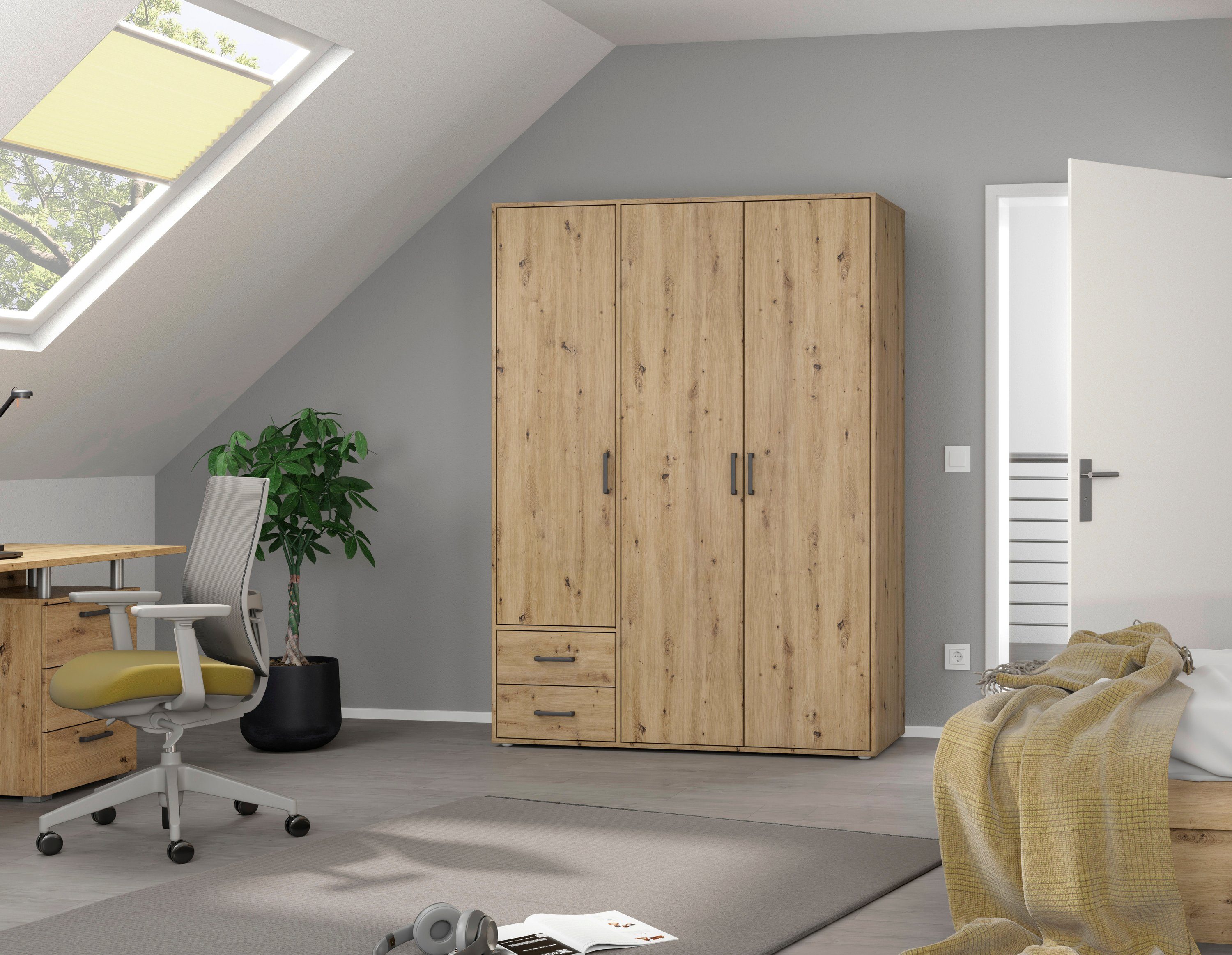 rauch Drehtürenschrank Kleiderschrank Schrank Garderobe Wäscheschrank VOYAGER (in 3 verschiedenen Ausstattungen BASIC/CLASSIC/PREMIUM) mit 2 modernen Griffvarianten, mit Außenschubladen MADE IN GERMANY