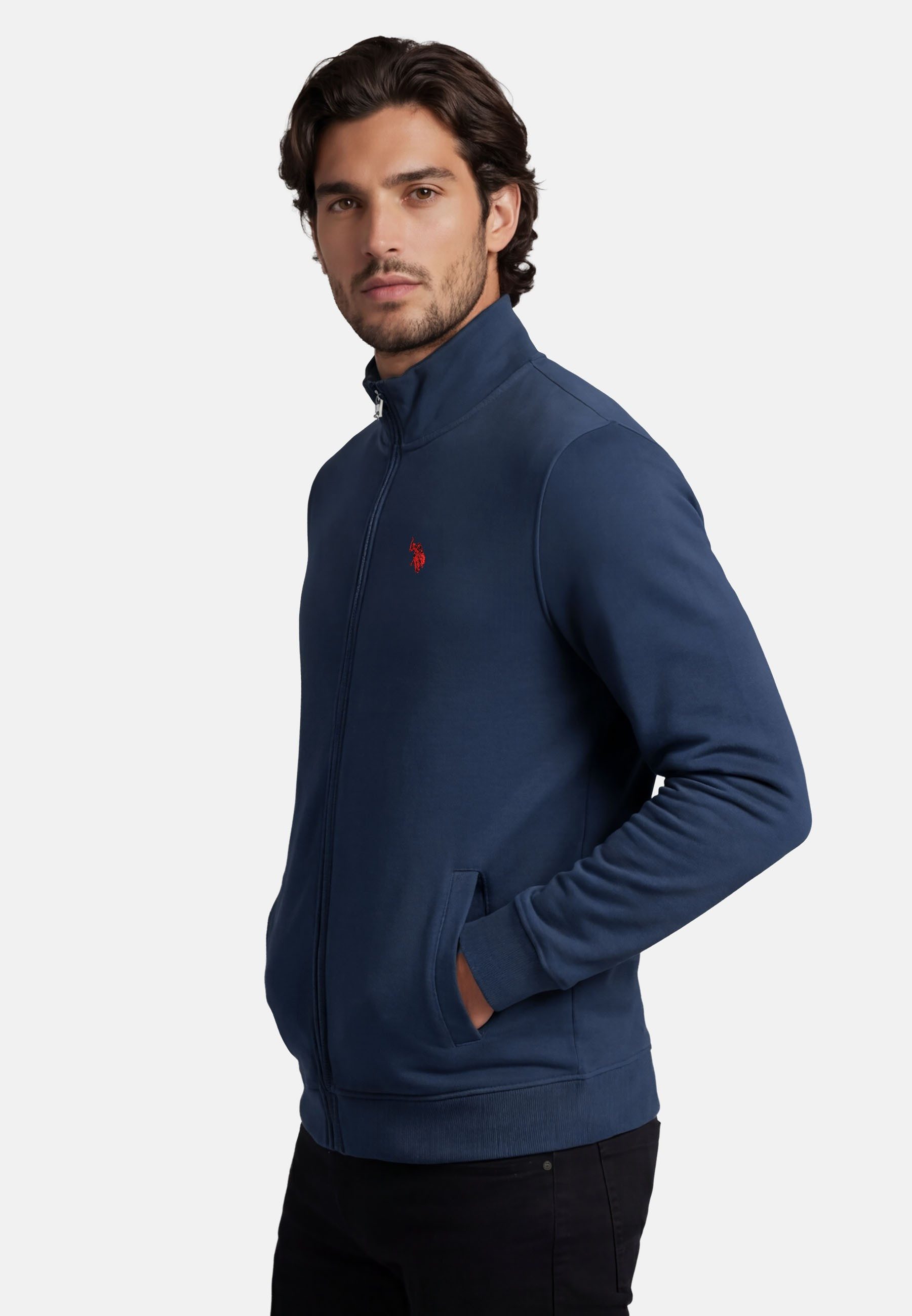 U.S. Polo Assn. Sweatjacke Stehkragenpullover USKiian – Herren Full-Zip Pullover Baumwoll-Viskose-Mix, weich, atmungsaktiv und formstabil