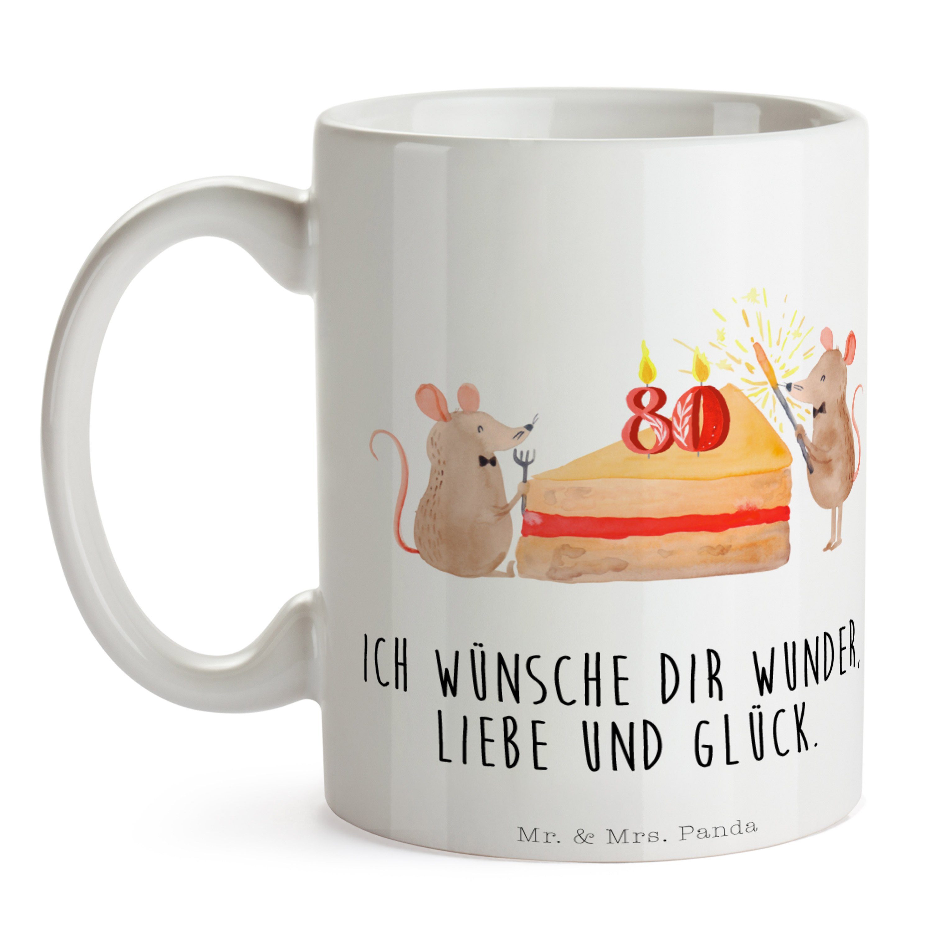 80. - - Geschenk, Weiß Mäuse Keramik Mrs. & Kuchen Mr. Geburtstag Teetasse, Tasse Kaffeetasse, Panda