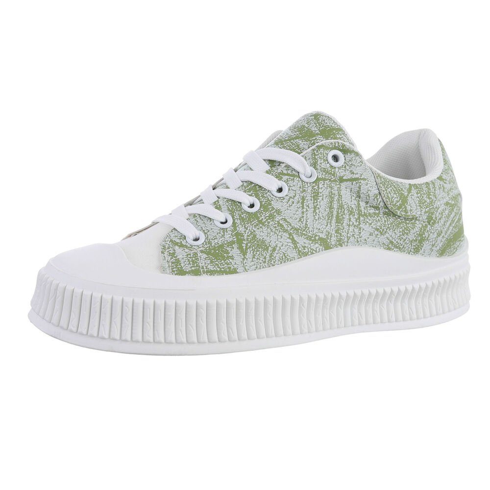 Ital-Design Damen Low-Top Freizeit Grün Low Grün, Sneaker Sneakers in Flach Weiß