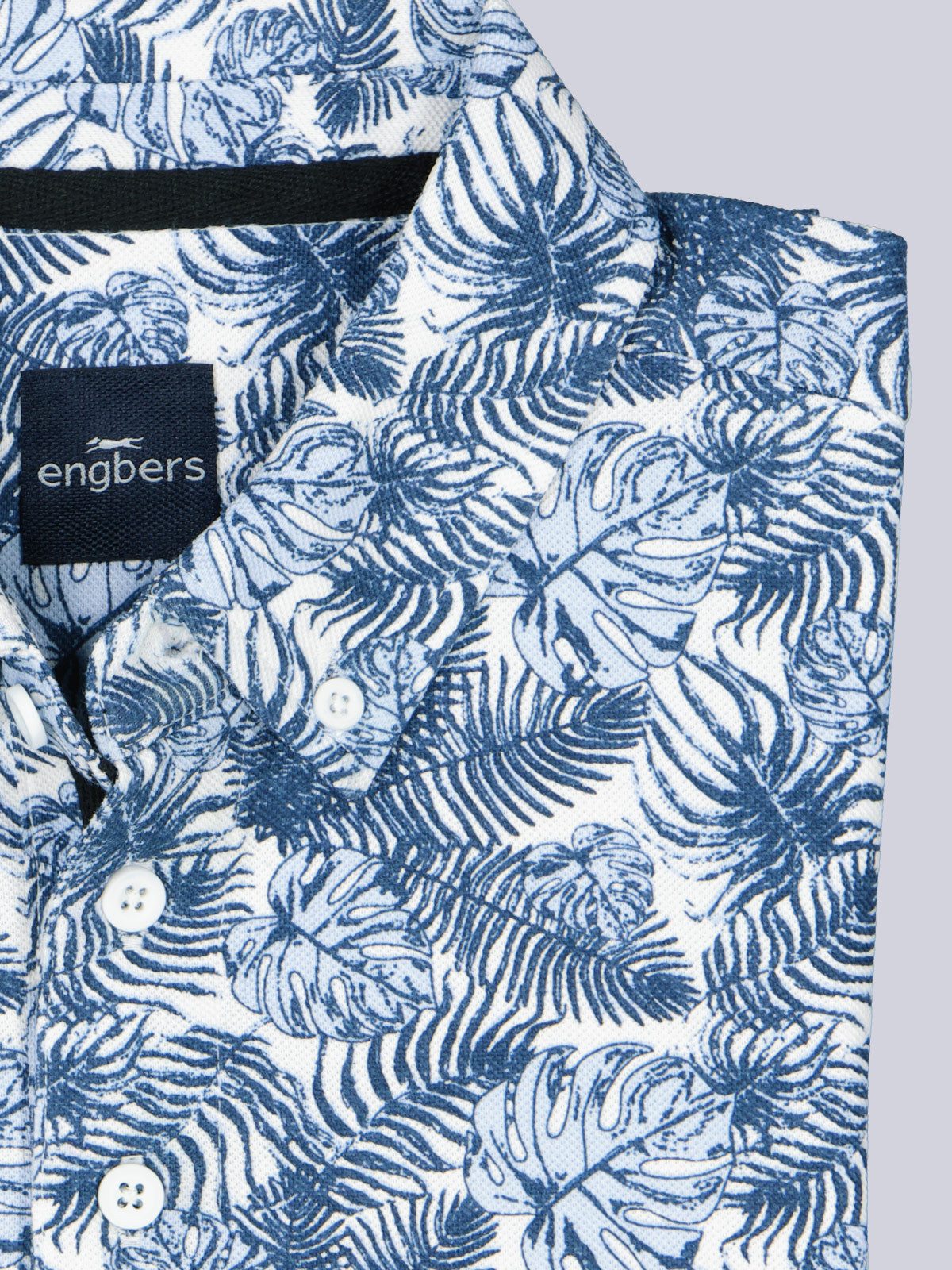 Engbers Poloshirt Herren Gemustertes Poloshirt mit Knopfleiste, Mittelblau
